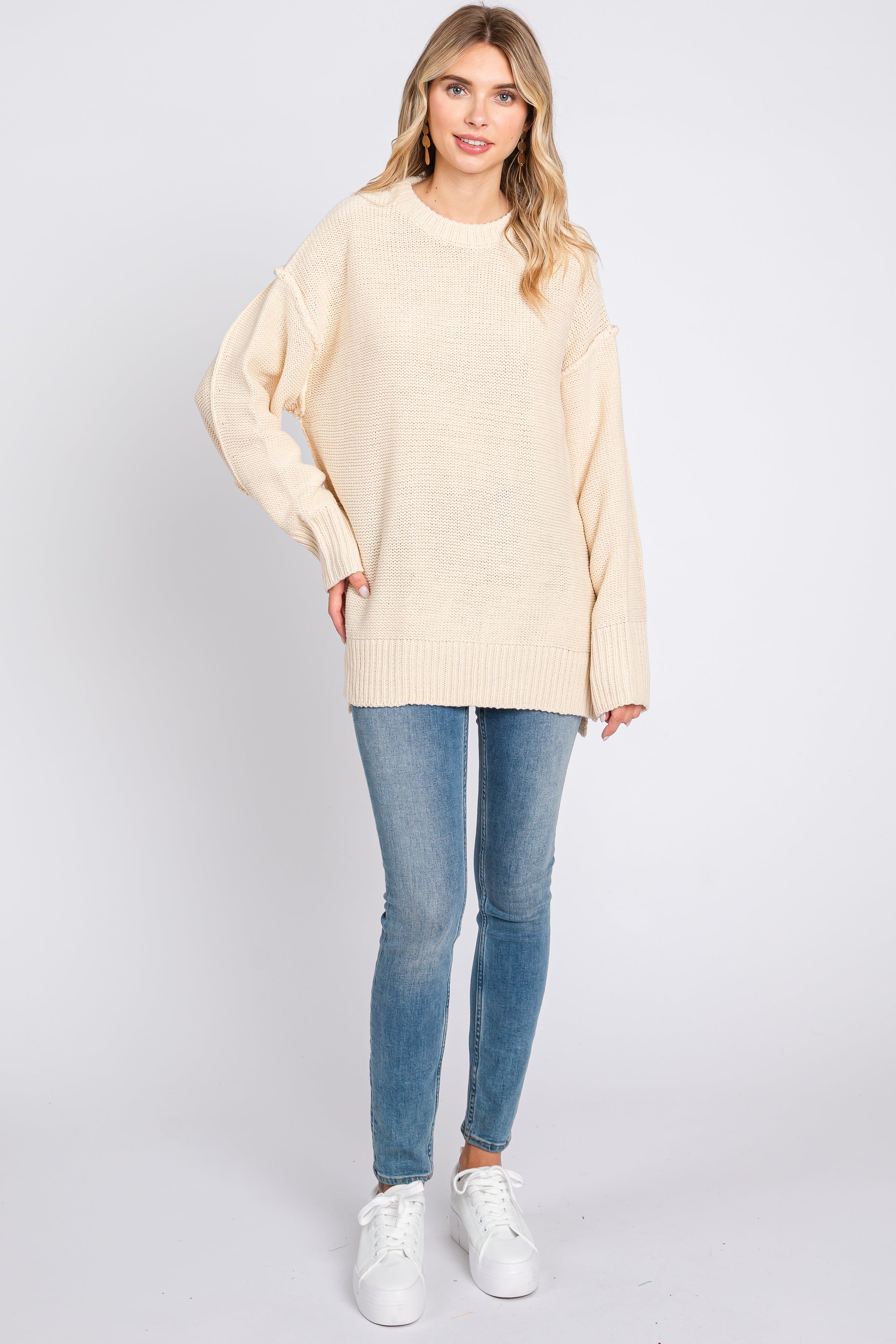 Cream Exposed Seam Sweater sold by Pinkblush product image thumbnail 4