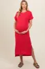 Red Ribbed Short Sleeve Maternity Midi Dress sold by Pinkblush