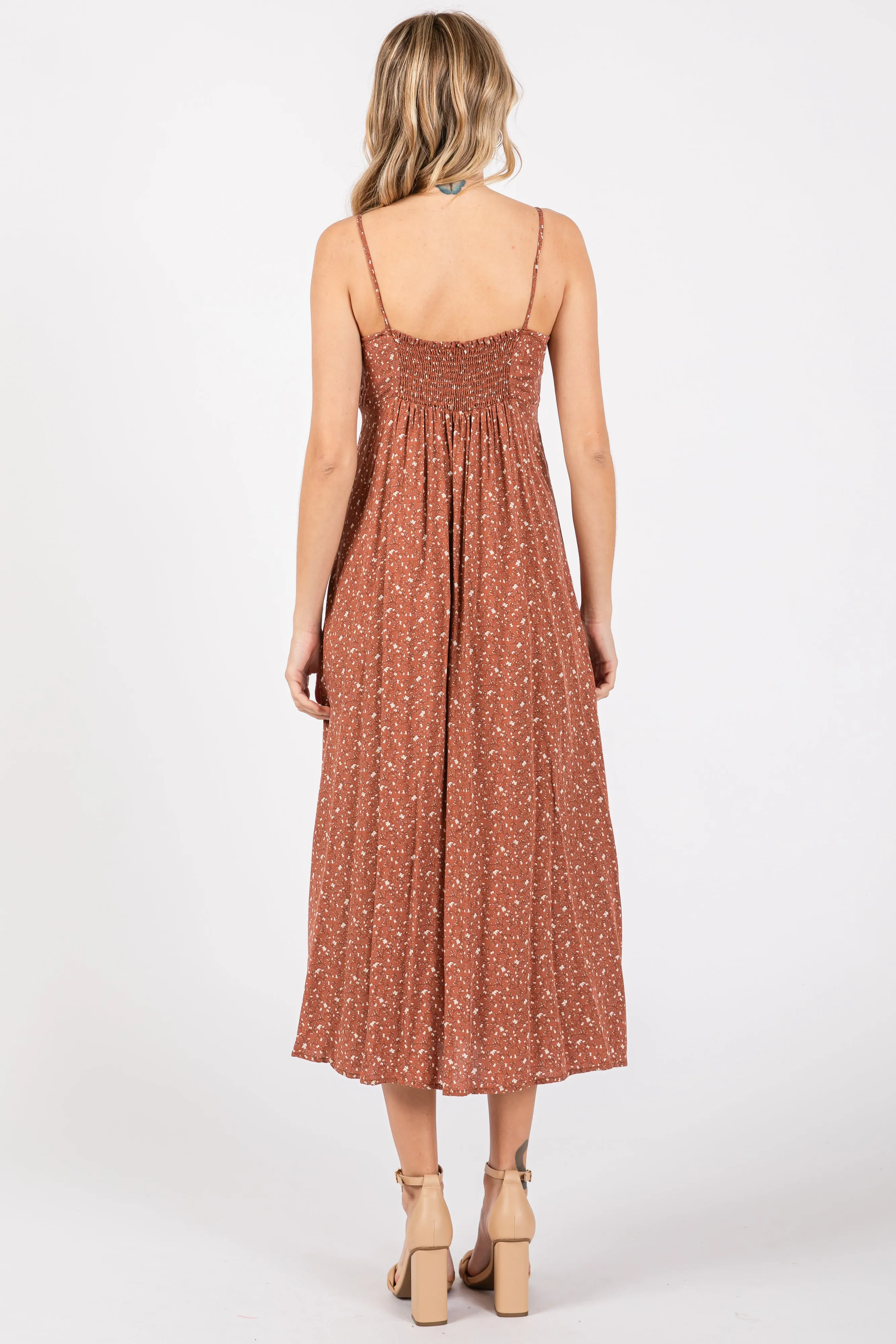 Rust Ditsy Floral Side Slit Midi Dress sold by Pinkblush product image thumbnail 3