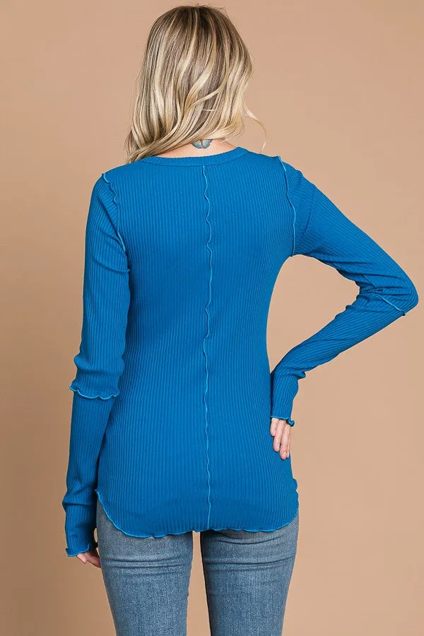 Blue Ribbed Long Sleeve Top sold by Pinkblush product image thumbnail 3