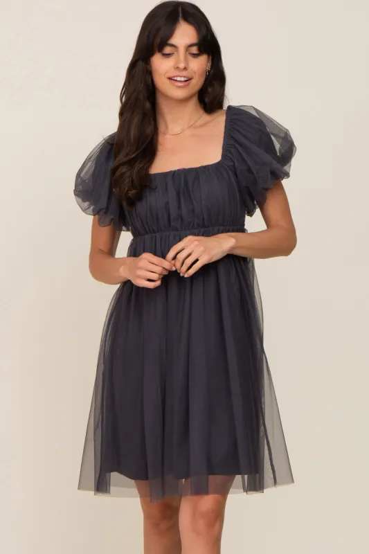 Charcoal Tulle Puff Sleeve Dress sold by Pinkblush