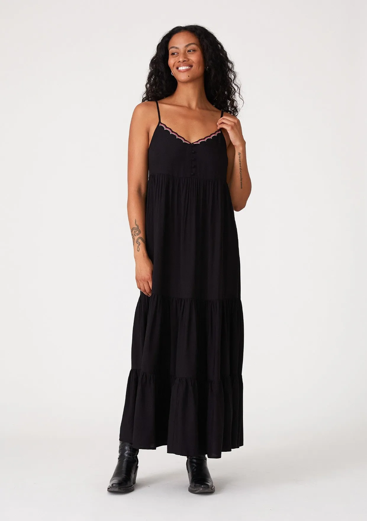 Black Scalloped Embroidered Neckline Maternity Maxi Dress sold by Pinkblush product image thumbnail 5