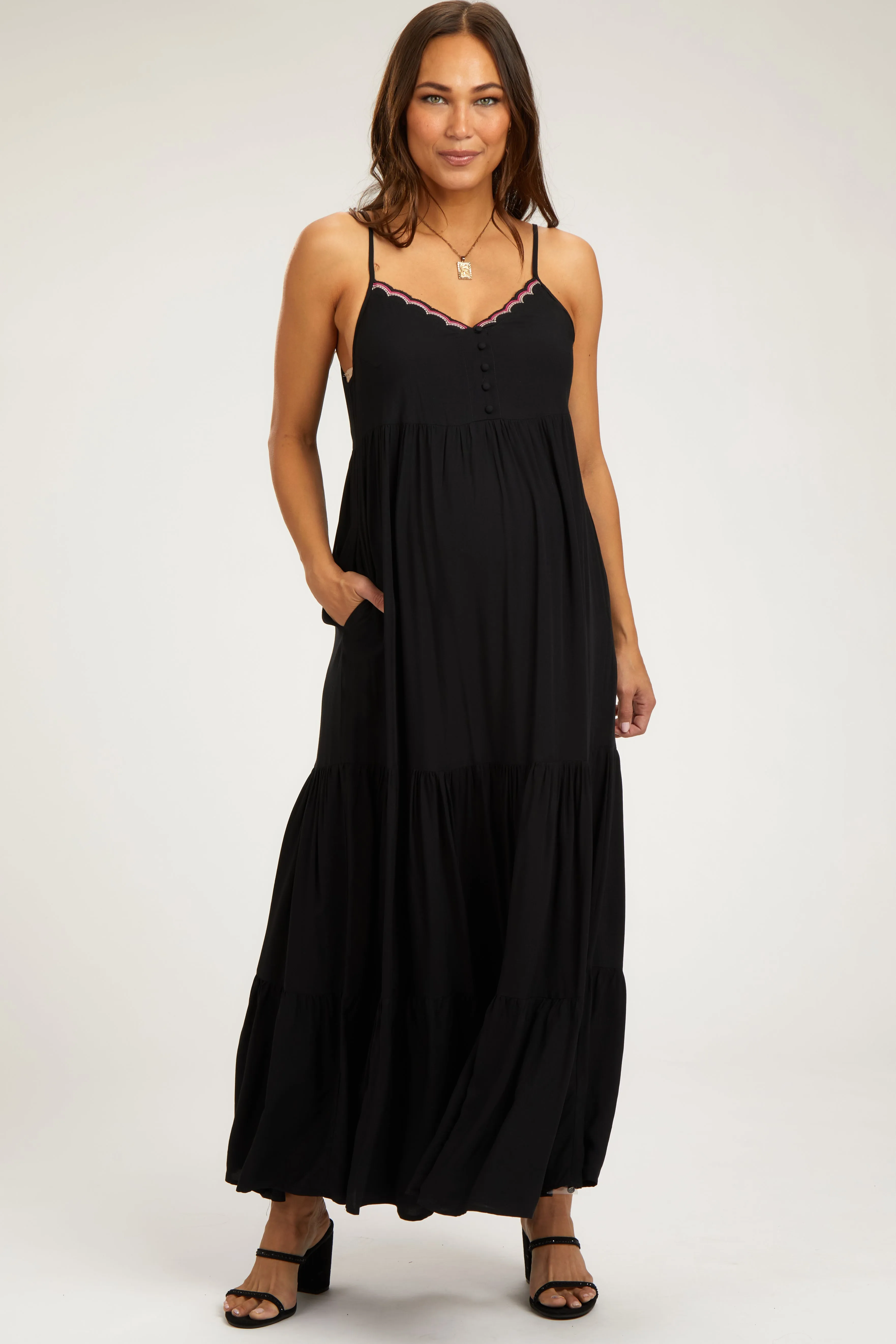 Black Scalloped Embroidered Neckline Maternity Maxi Dress sold by Pinkblush product image thumbnail 2
