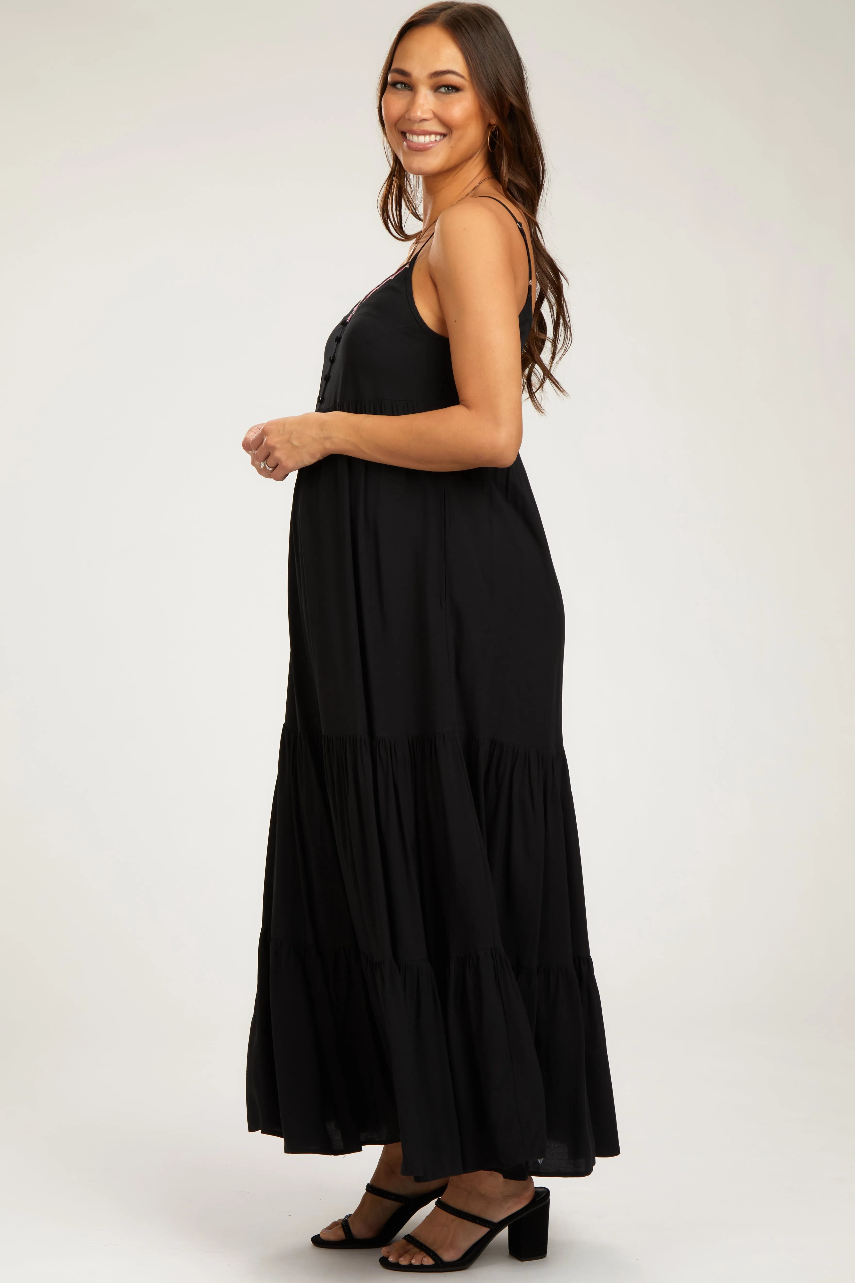 Black Scalloped Embroidered Neckline Maternity Maxi Dress sold by Pinkblush product image thumbnail 3