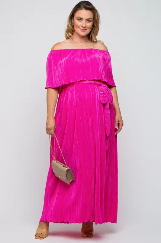 Fuchsia Plisse Off Shoulder Maternity Plus Maxi Dress sold by Pinkblush