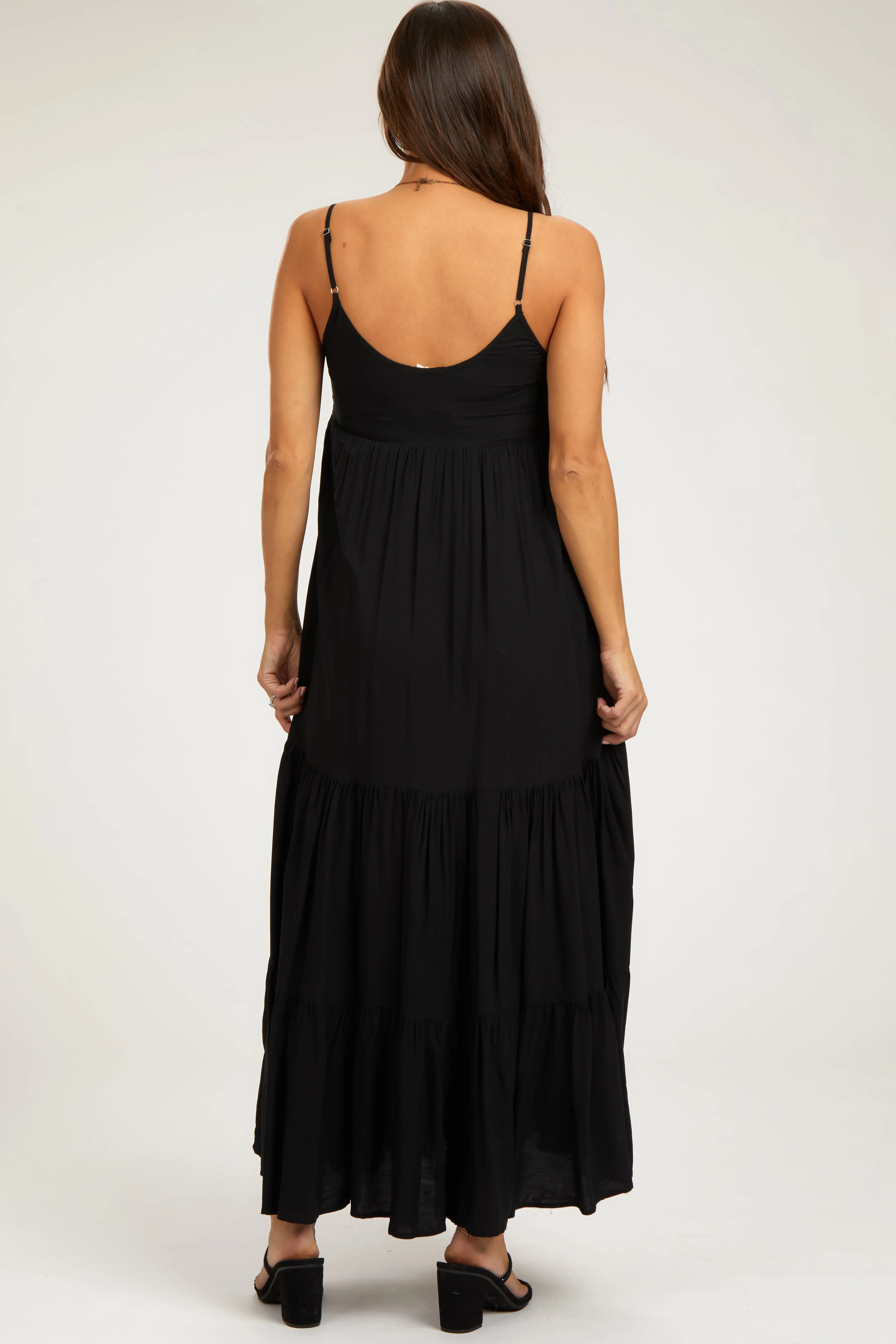 Black Scalloped Embroidered Neckline Maternity Maxi Dress sold by Pinkblush product image thumbnail 4