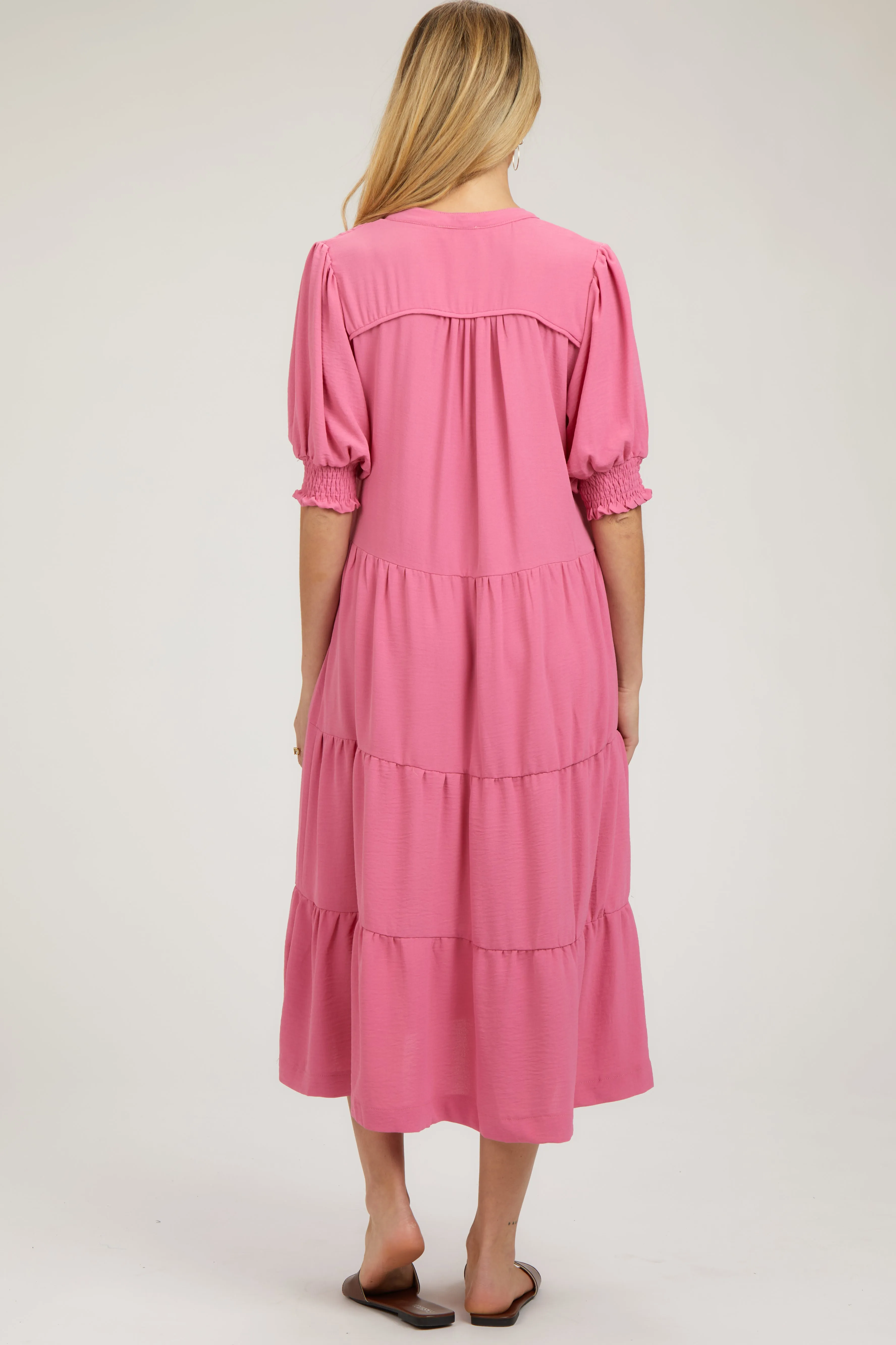 Pink Short Sleeve Tiered Maternity Midi Dress sold by Pinkblush product image thumbnail 3
