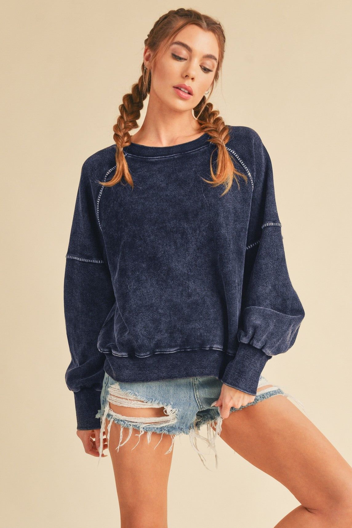 Navy Washed Sweatshirt sold by Pinkblush