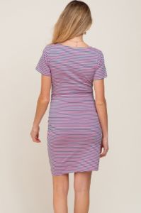 Pink Striped Ruched Side Short Sleeve Maternity Dress sold by Pinkblush