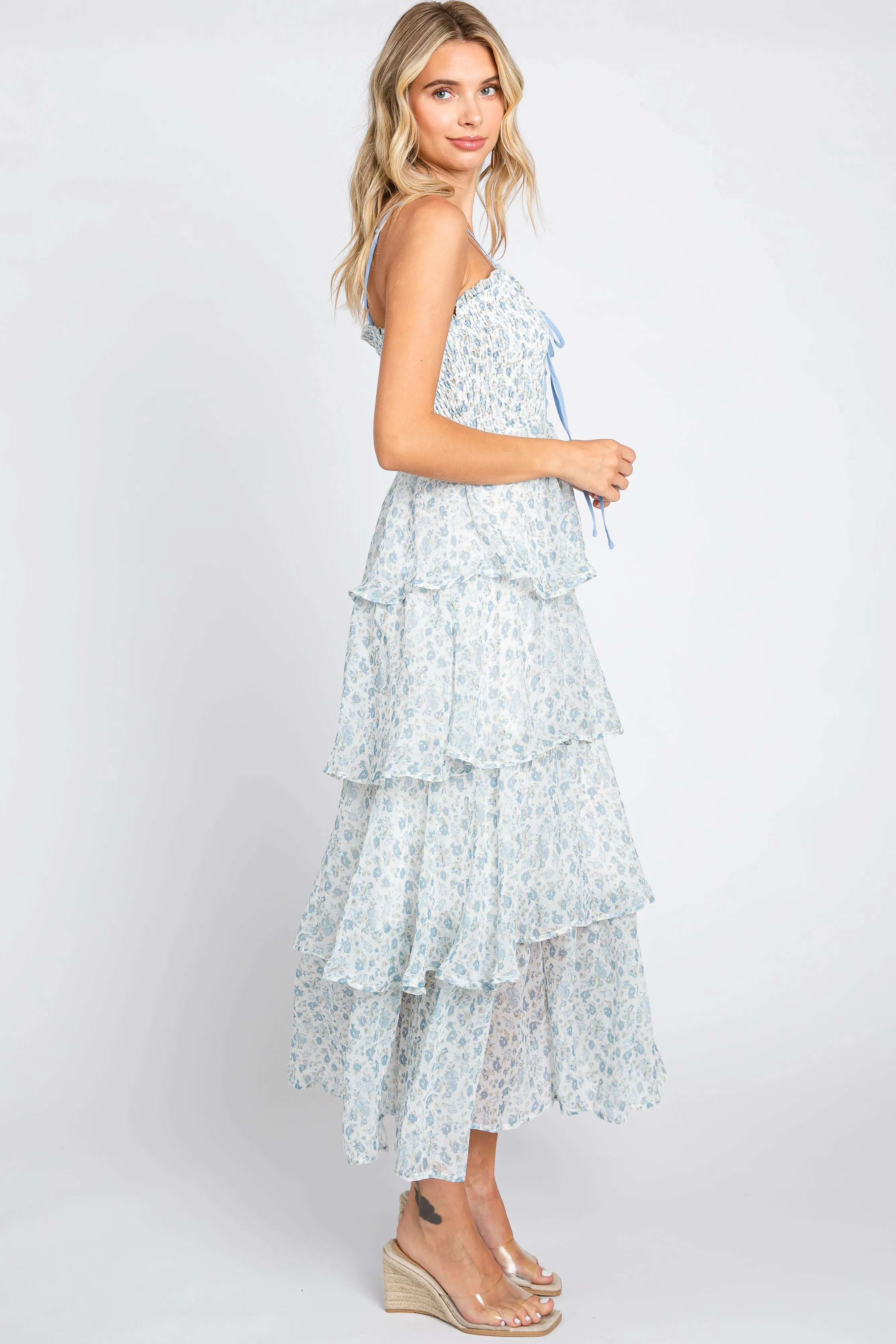 Light Blue Floral Sleeveless Tiered Maxi Dress sold by Pinkblush product image thumbnail 2