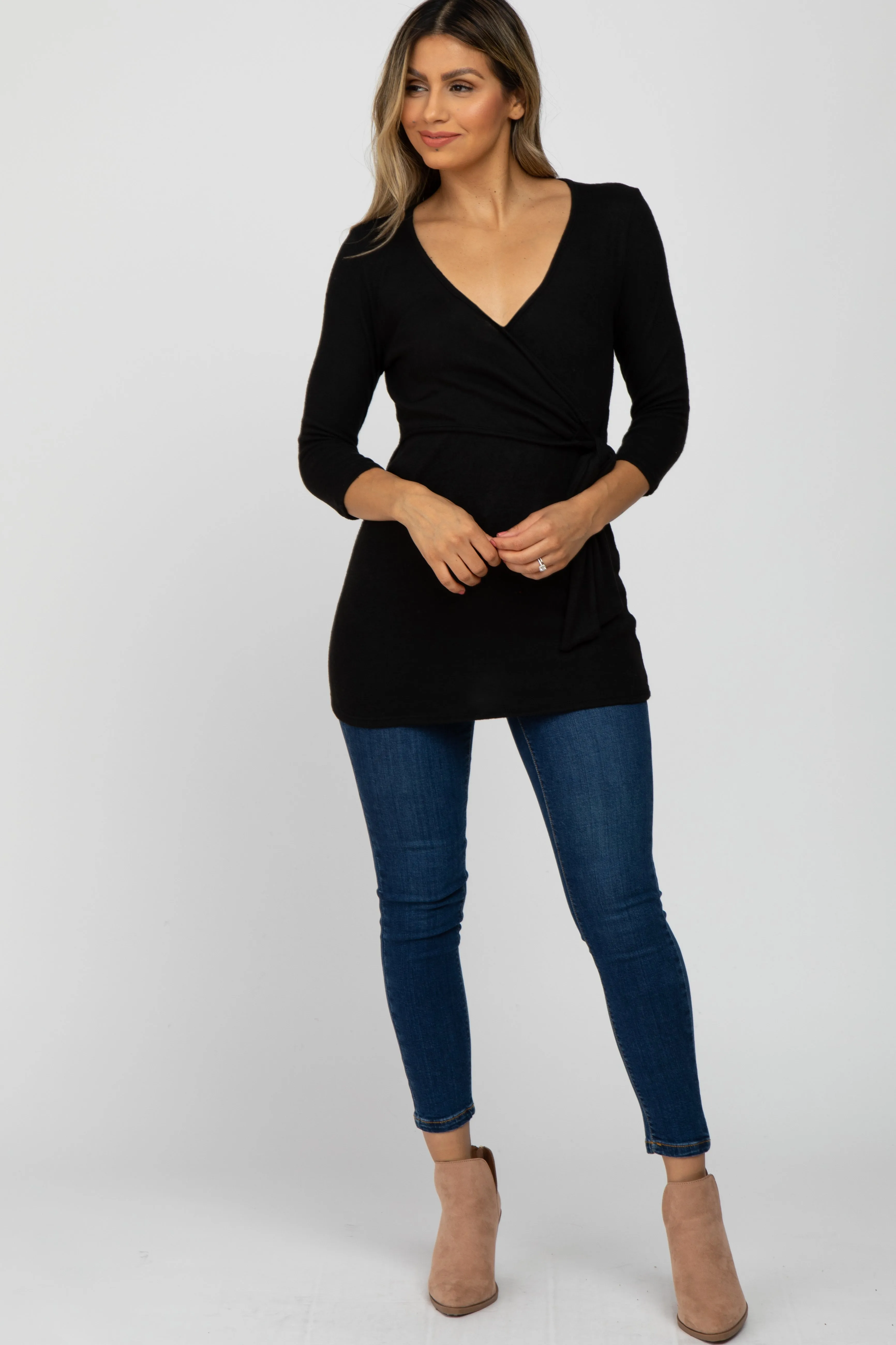 Black Brushed Knit Wrap Top sold by Pinkblush product image thumbnail 2