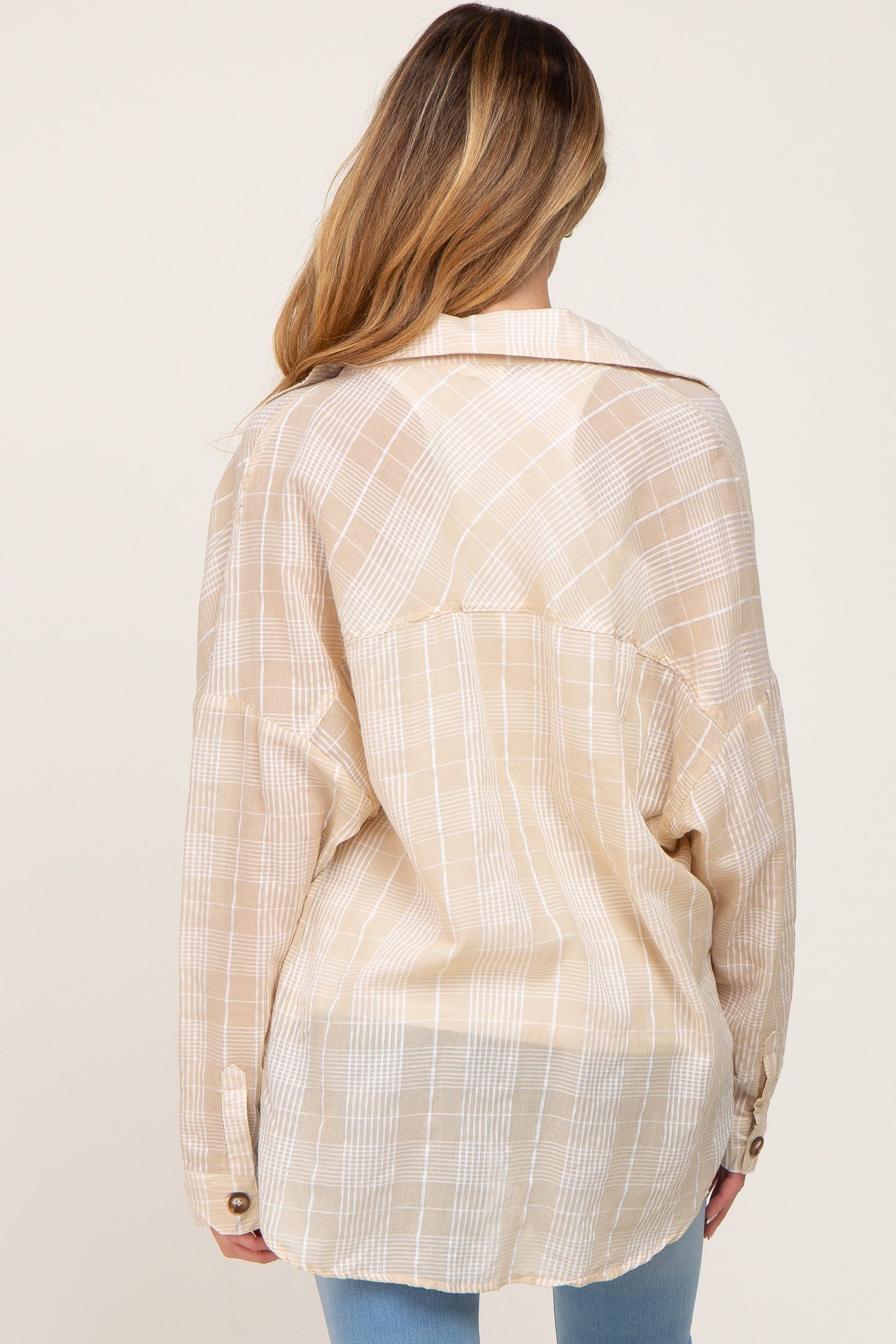 Taupe Plaid Front Pocket Maternity Button Up Top sold by Pinkblush product image thumbnail 3