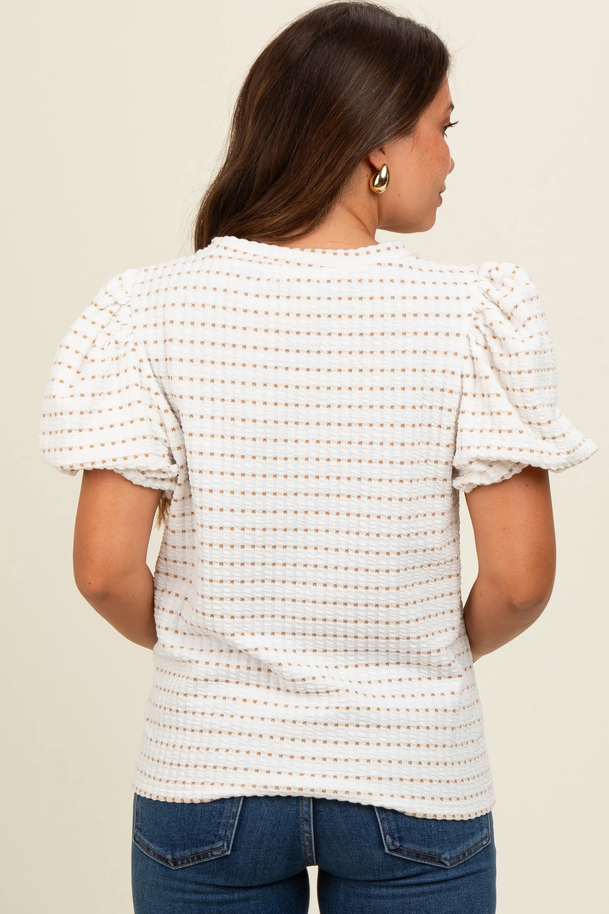 Taupe Checker Print Puff Sleeve Maternity Top sold by Pinkblush product image thumbnail 4