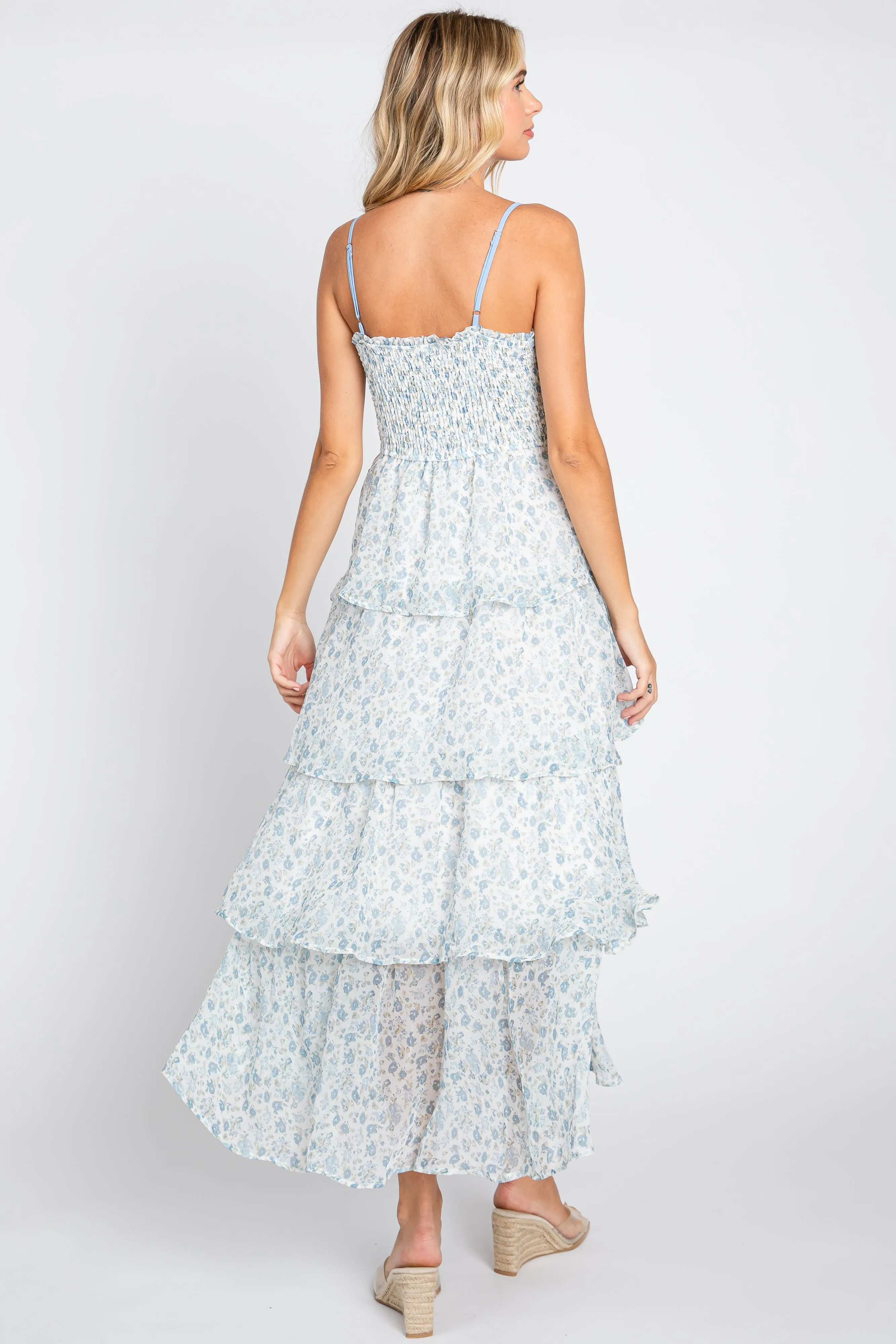 Light Blue Floral Sleeveless Tiered Maxi Dress sold by Pinkblush product image thumbnail 3