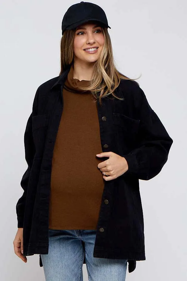 Black Denim Button Down Button Down Maternity Jacket sold by Pinkblush
