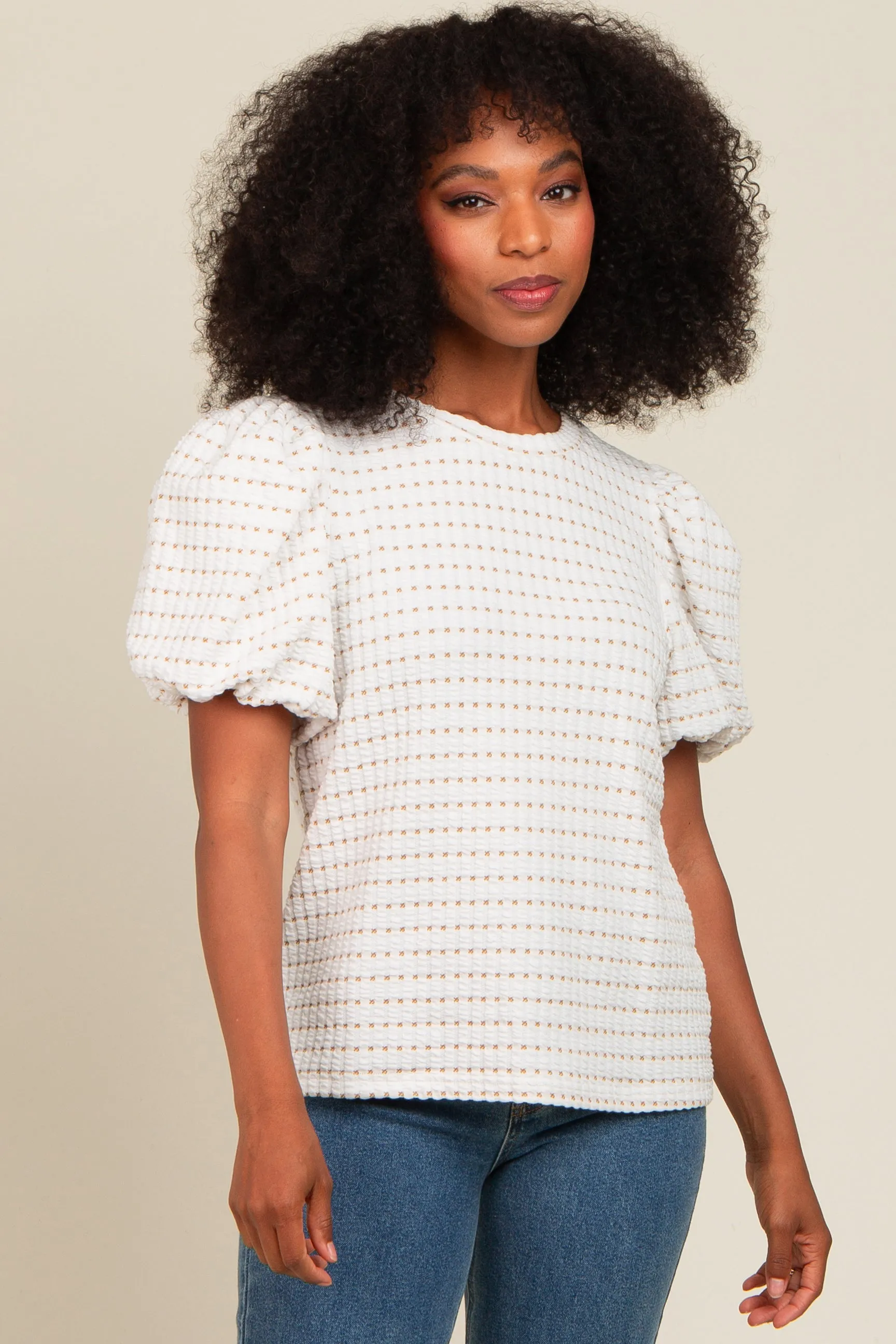 Taupe Checker Print Puff Sleeve Maternity Top sold by Pinkblush product image thumbnail 5