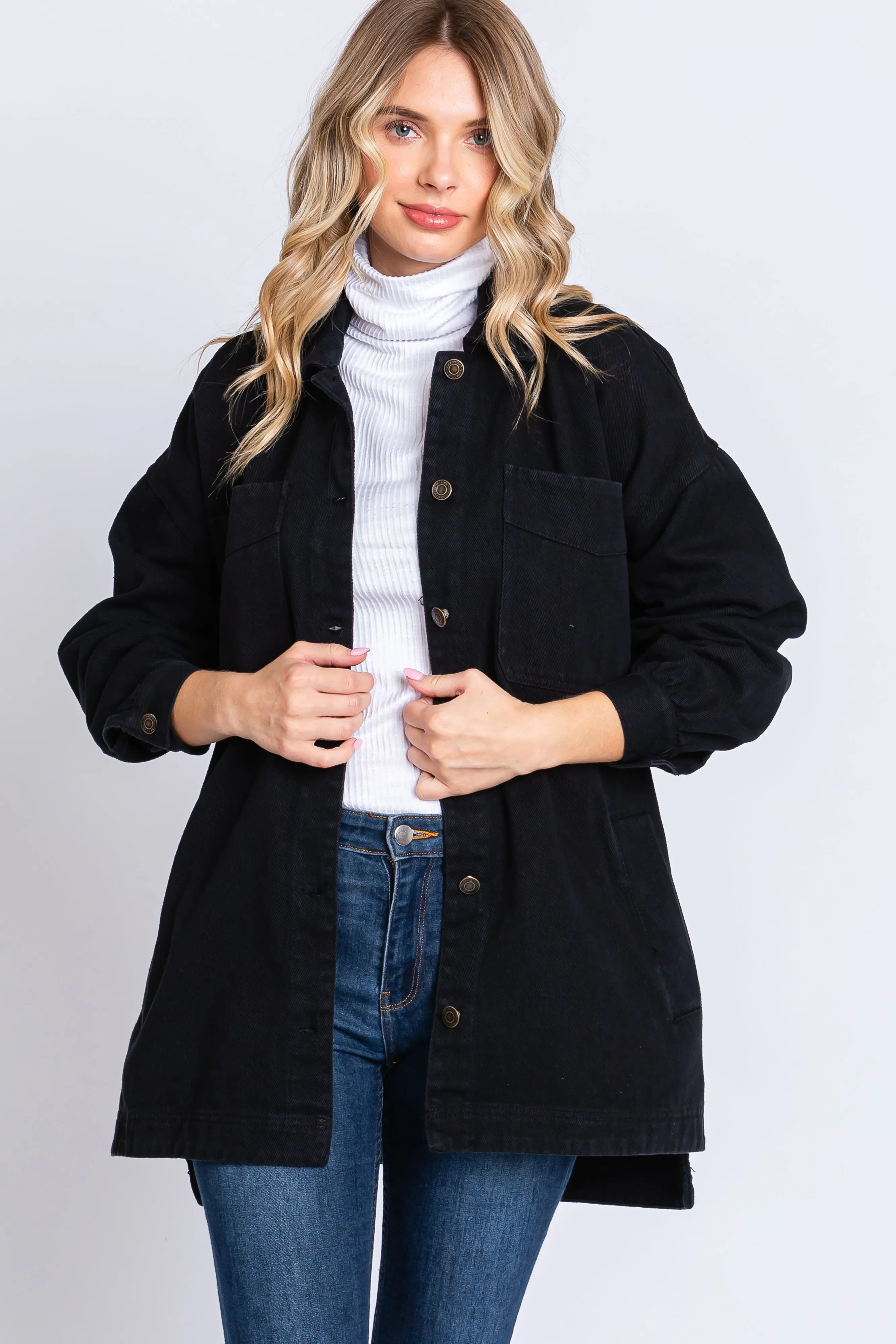 Black Denim Button Down Button Down Maternity Jacket sold by Pinkblush product image thumbnail 5