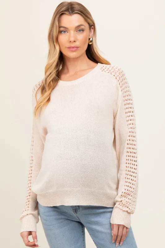 Cream Crochet Detail Sleeve Knit Maternity Top sold by Pinkblush