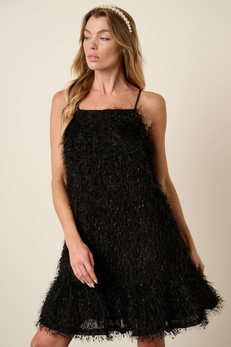 Black Feather Tank Mini Dress sold by Pinkblush
