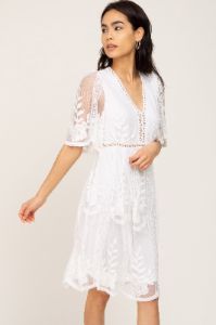 Ivory Lace Mesh Overlay Dress sold by Pinkblush
