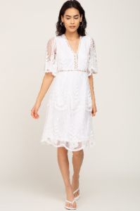 Ivory Lace Mesh Overlay Dress sold by Pinkblush