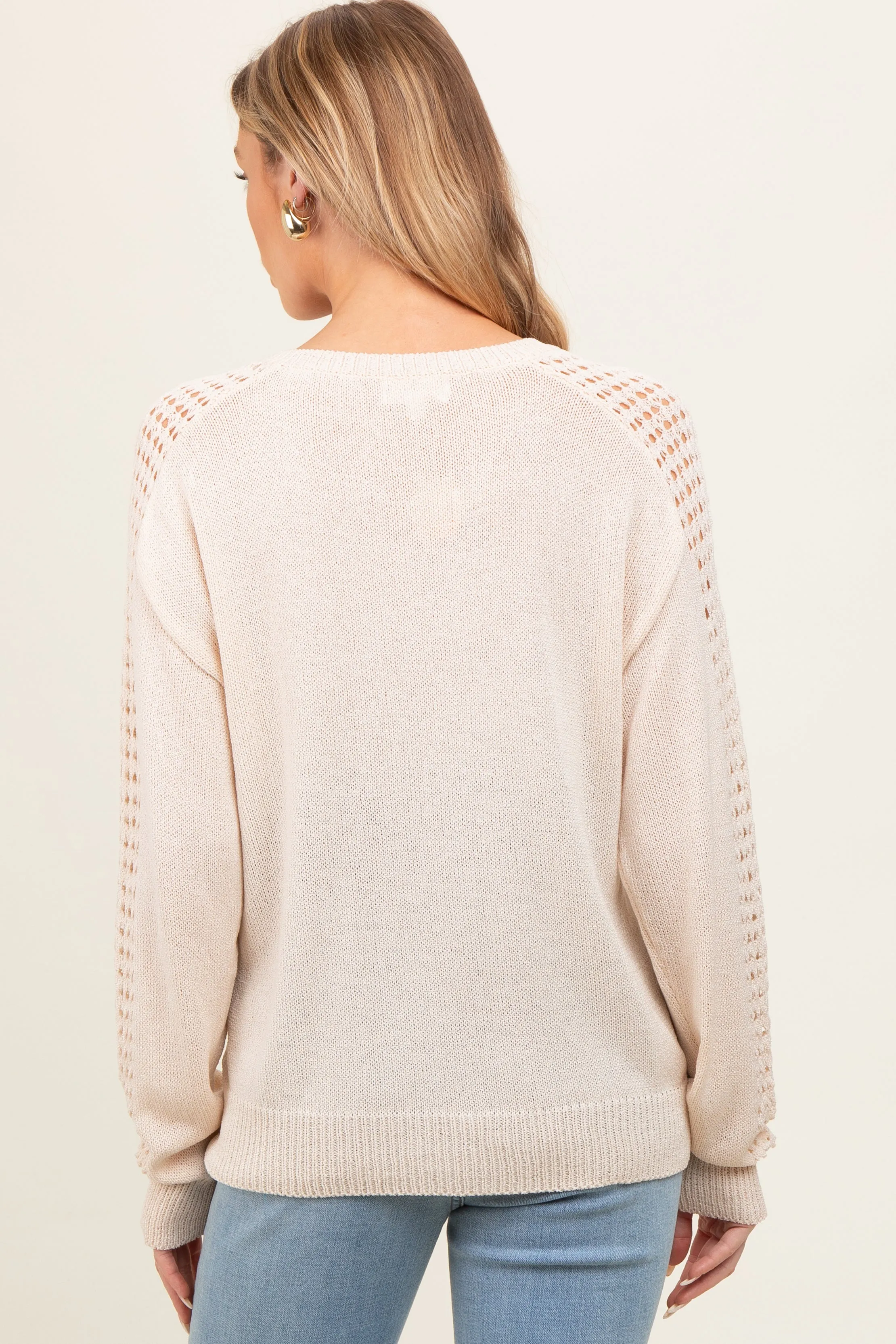 Cream Crochet Detail Sleeve Knit Maternity Top sold by Pinkblush product image thumbnail 3
