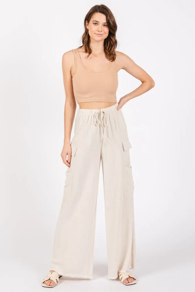 Cream Pocketed Drawstring Pants sold by Pinkblush