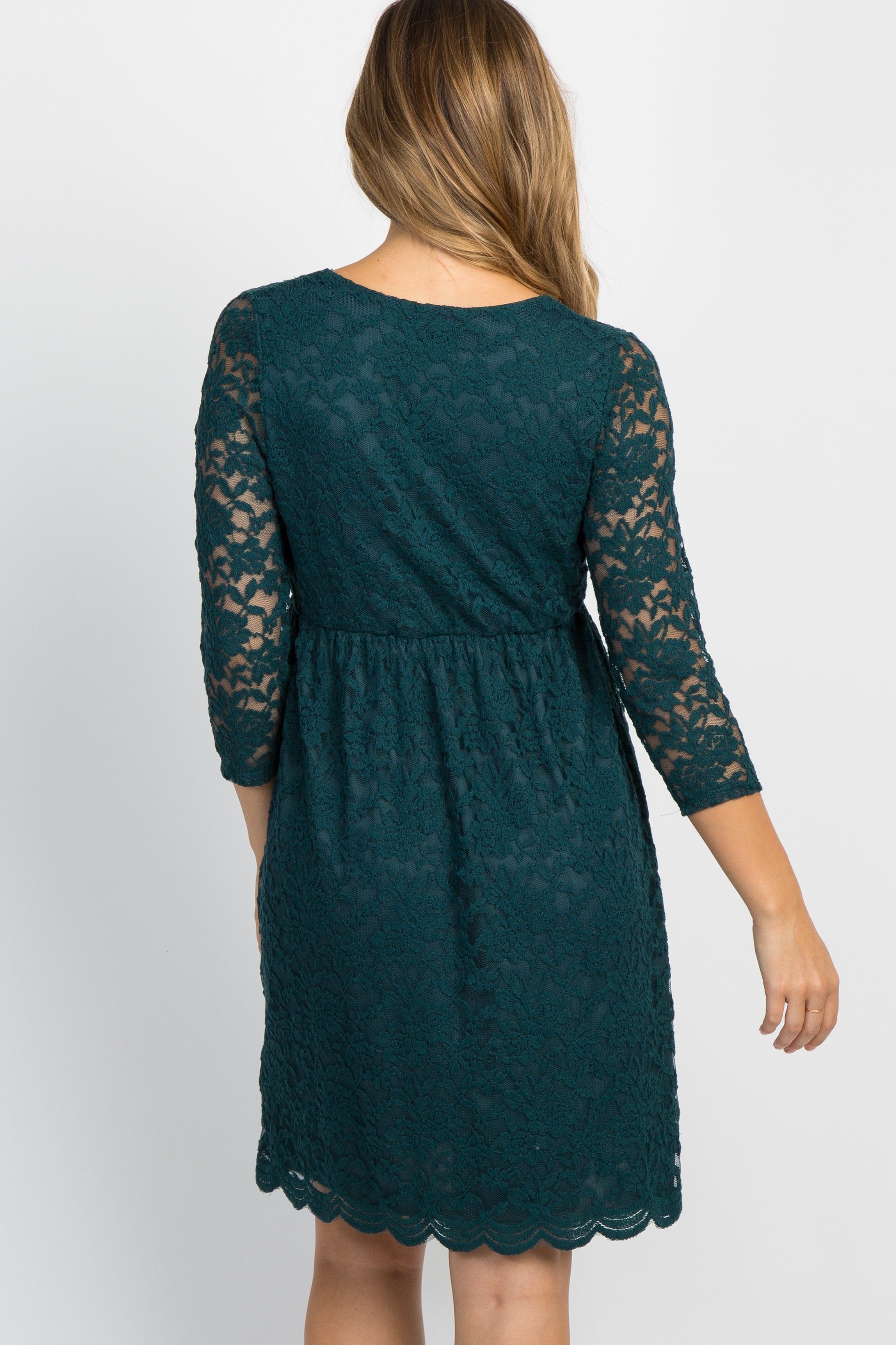 Forest Green Lace Overlay Maternity Wrap Dress sold by Pinkblush product image thumbnail 4