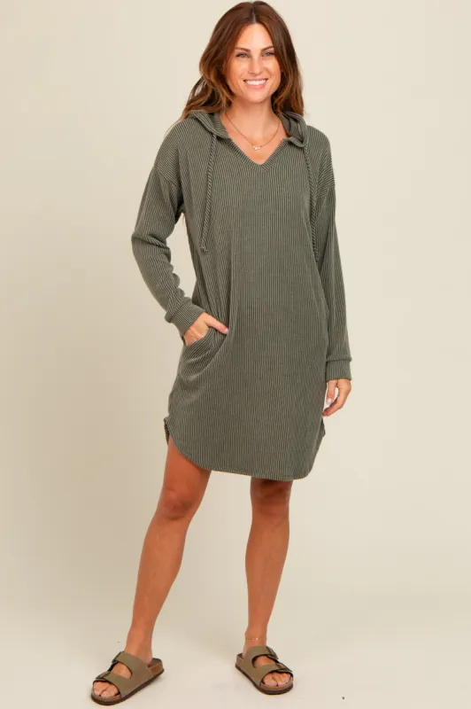 Olive Ribbed Hoodie Dress sold by Pinkblush