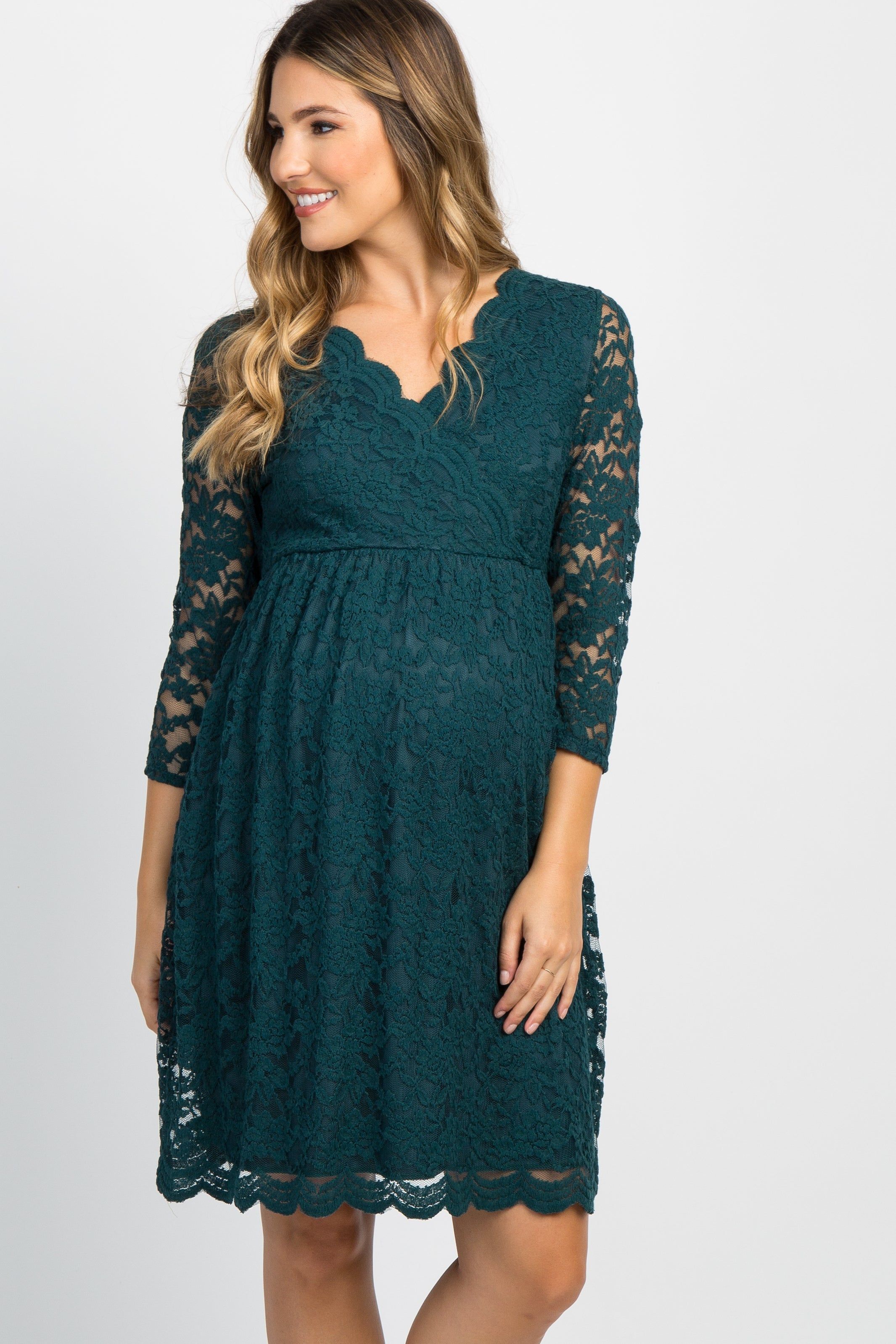 Forest Green Lace Overlay Maternity Wrap Dress sold by Pinkblush product image thumbnail 2