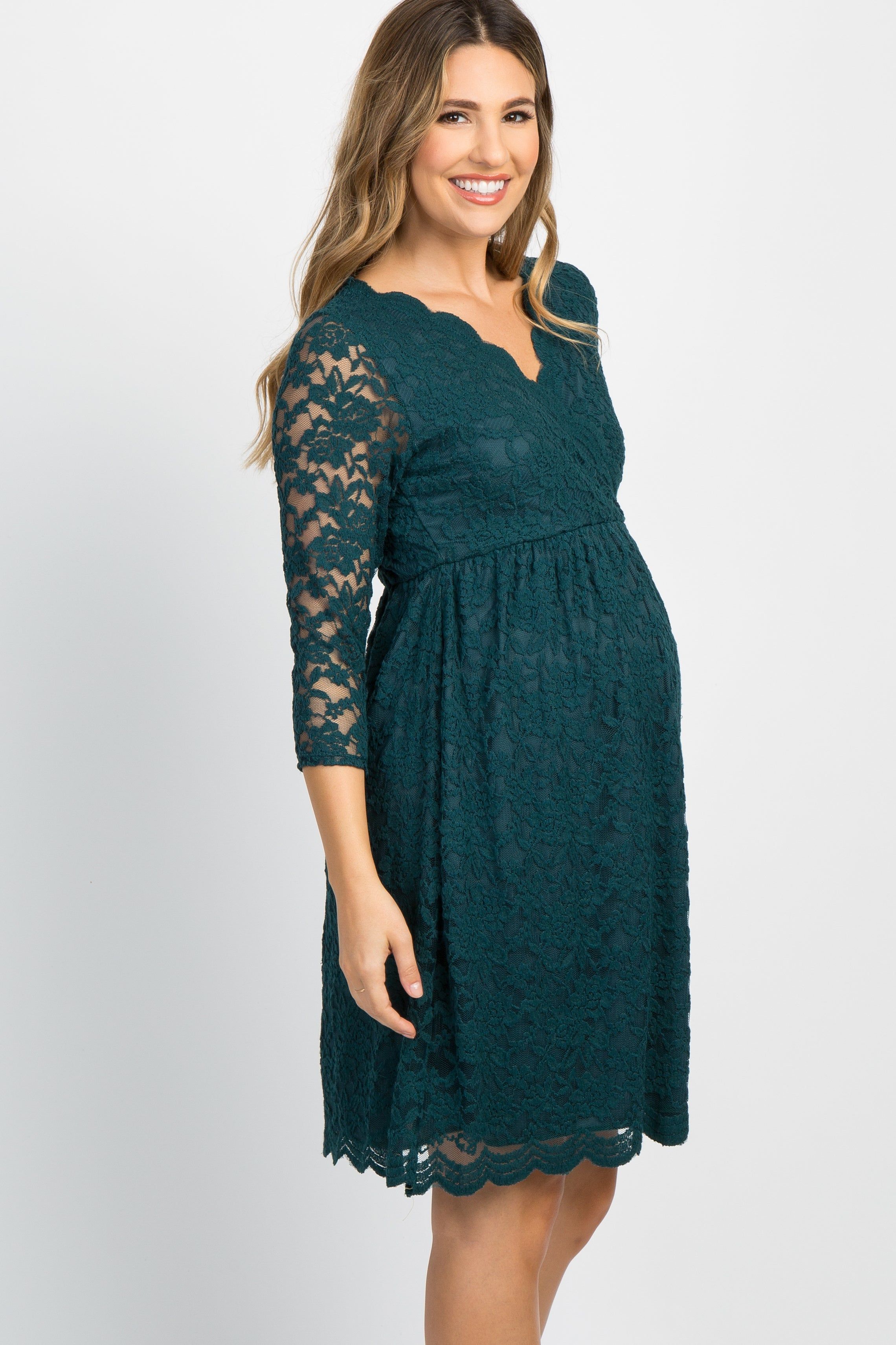 Forest Green Lace Overlay Maternity Wrap Dress sold by Pinkblush product image thumbnail 3