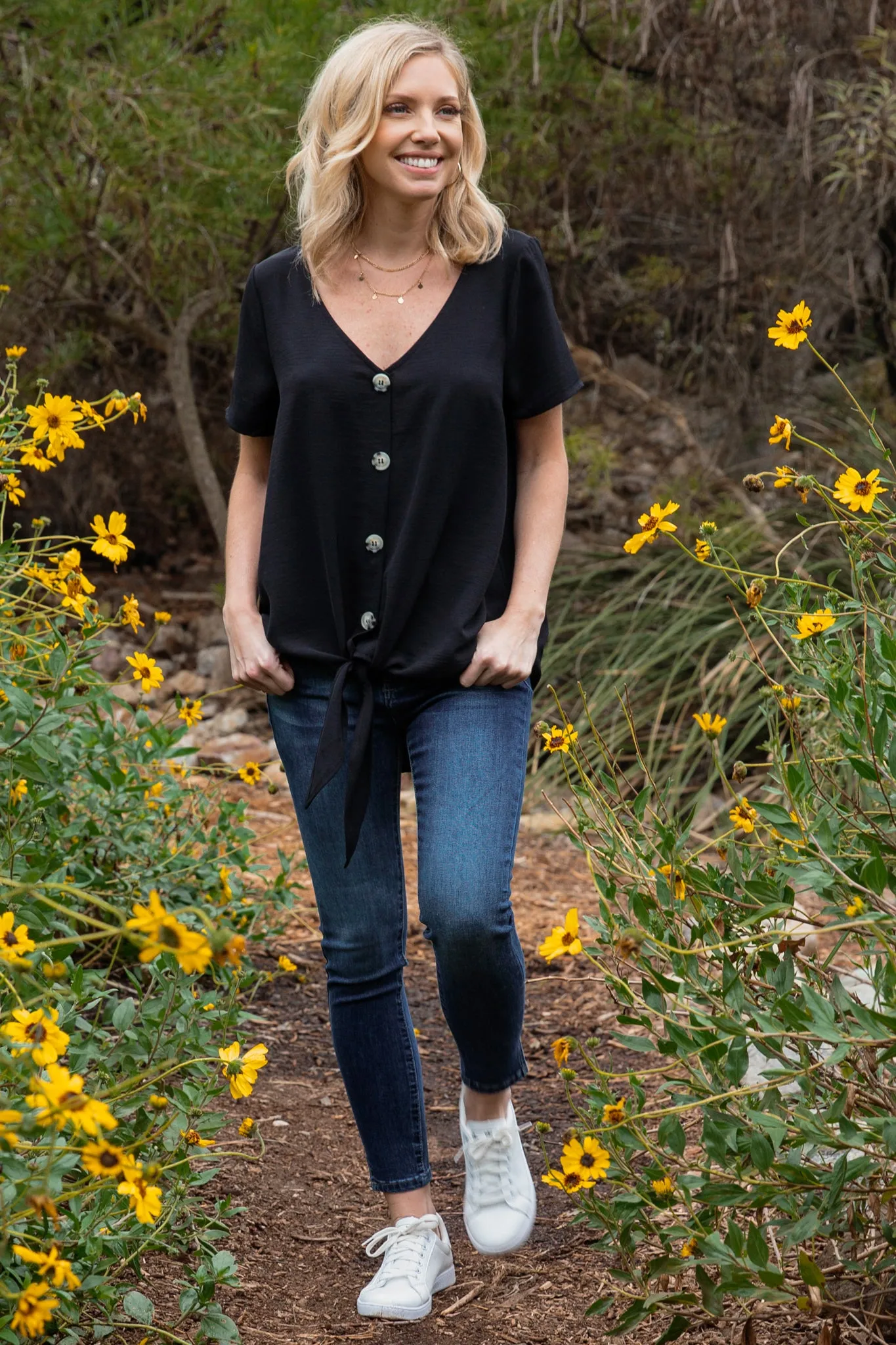 Black Button Tie Front Top sold by Pinkblush product image thumbnail 5