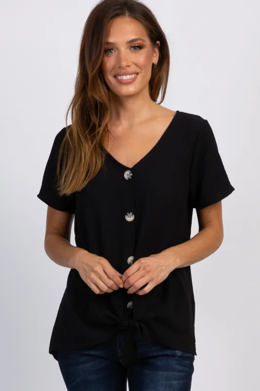 Black Button Tie Front Top sold by Pinkblush