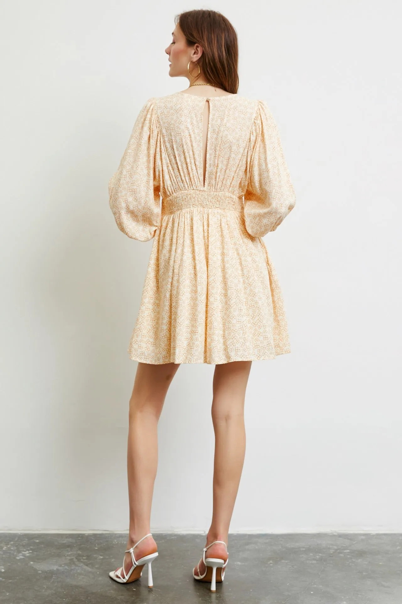 Peach Flattering Dress In Floral Print With Embroidery sold by Pinkblush product image thumbnail 4