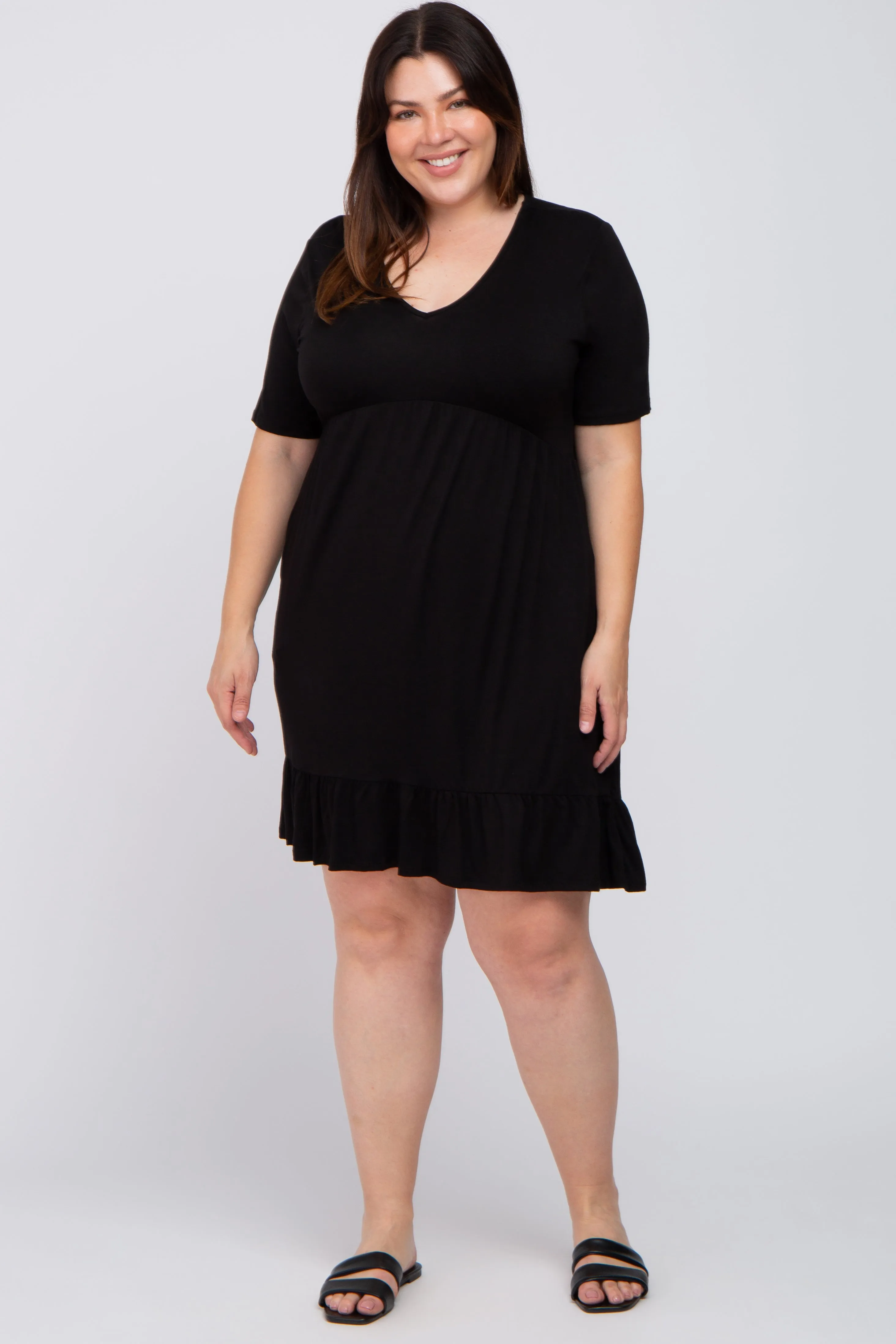 Black V-Neck Ruffle Hem Dress sold by Pinkblush product image thumbnail 4