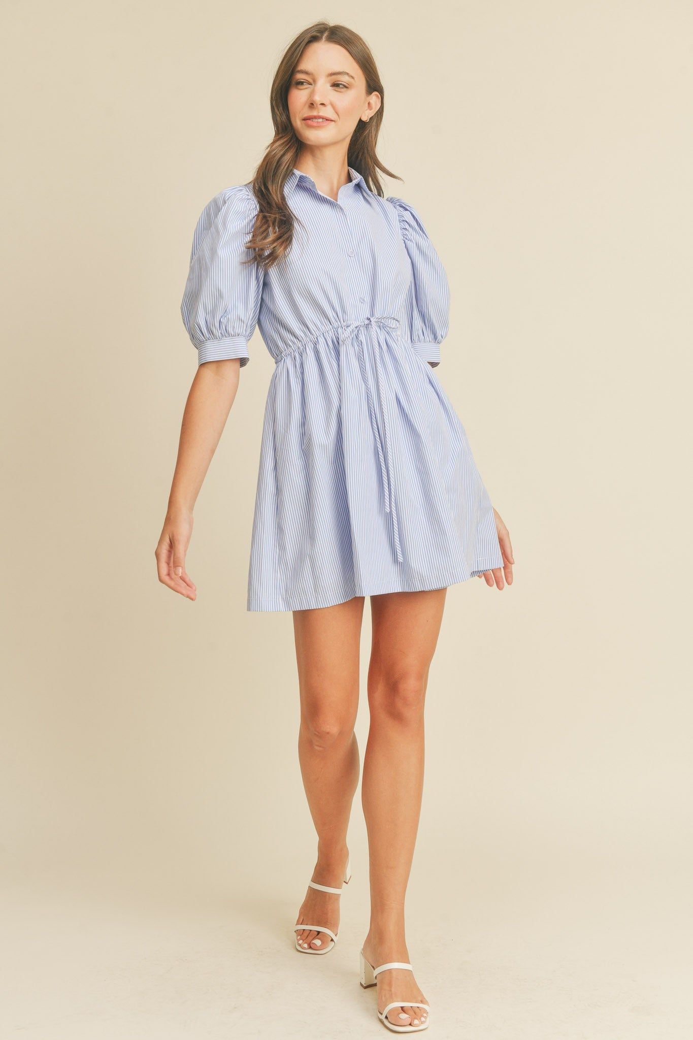 Blue Pin Stripe Button Down Mini Dress sold by Pinkblush product image thumbnail 3