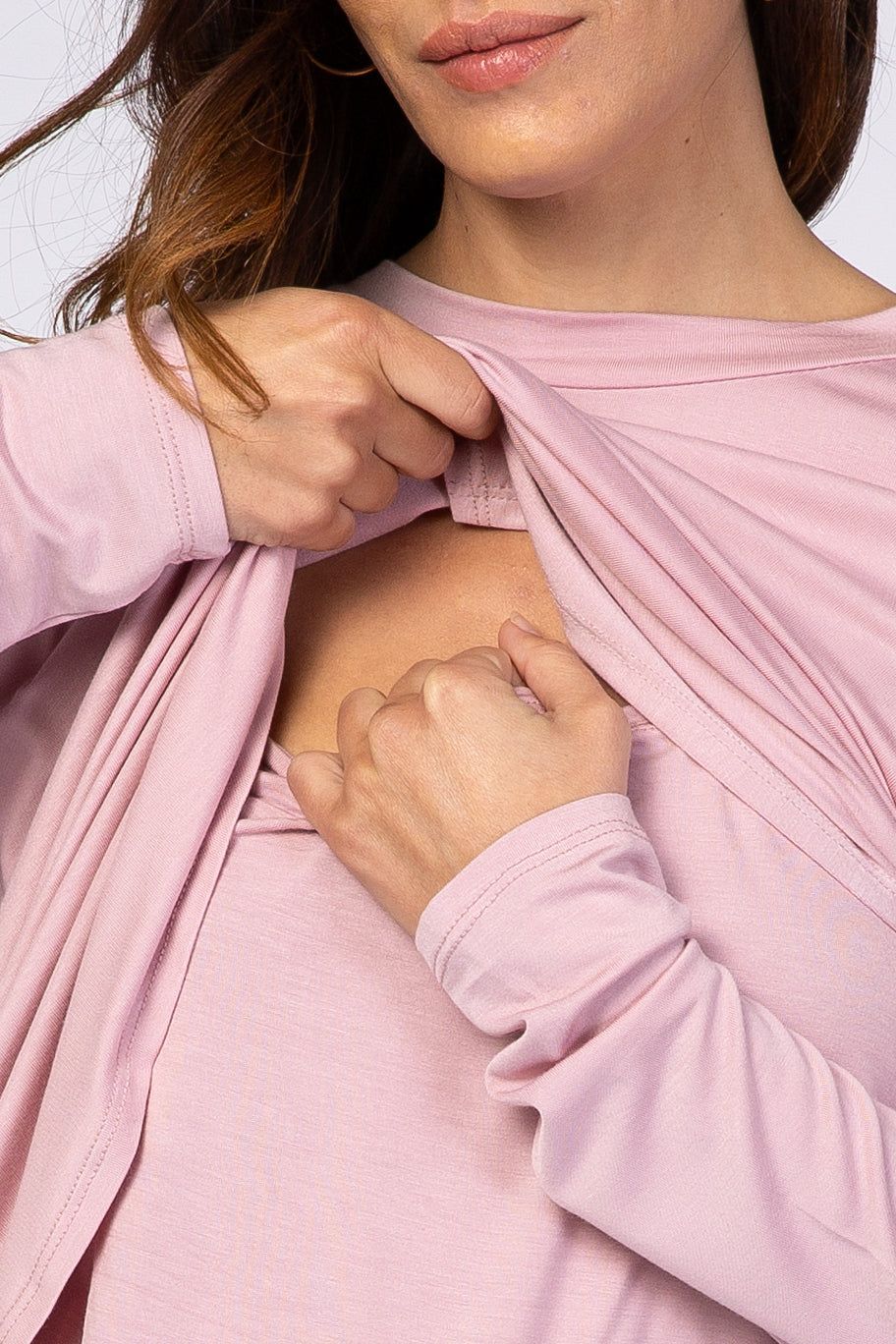 PinkBlush Pink Solid Layered Front Long Sleeve Nursing Top sold by Pinkblush product image thumbnail 5