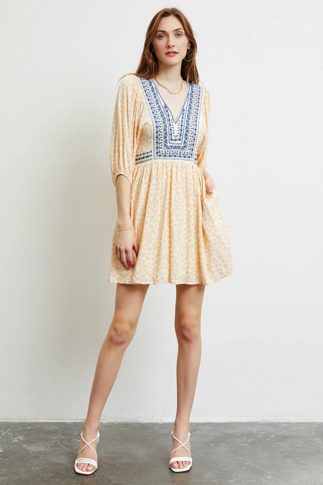 Peach Flattering Dress In Floral Print With Embroidery sold by Pinkblush product image thumbnail 2