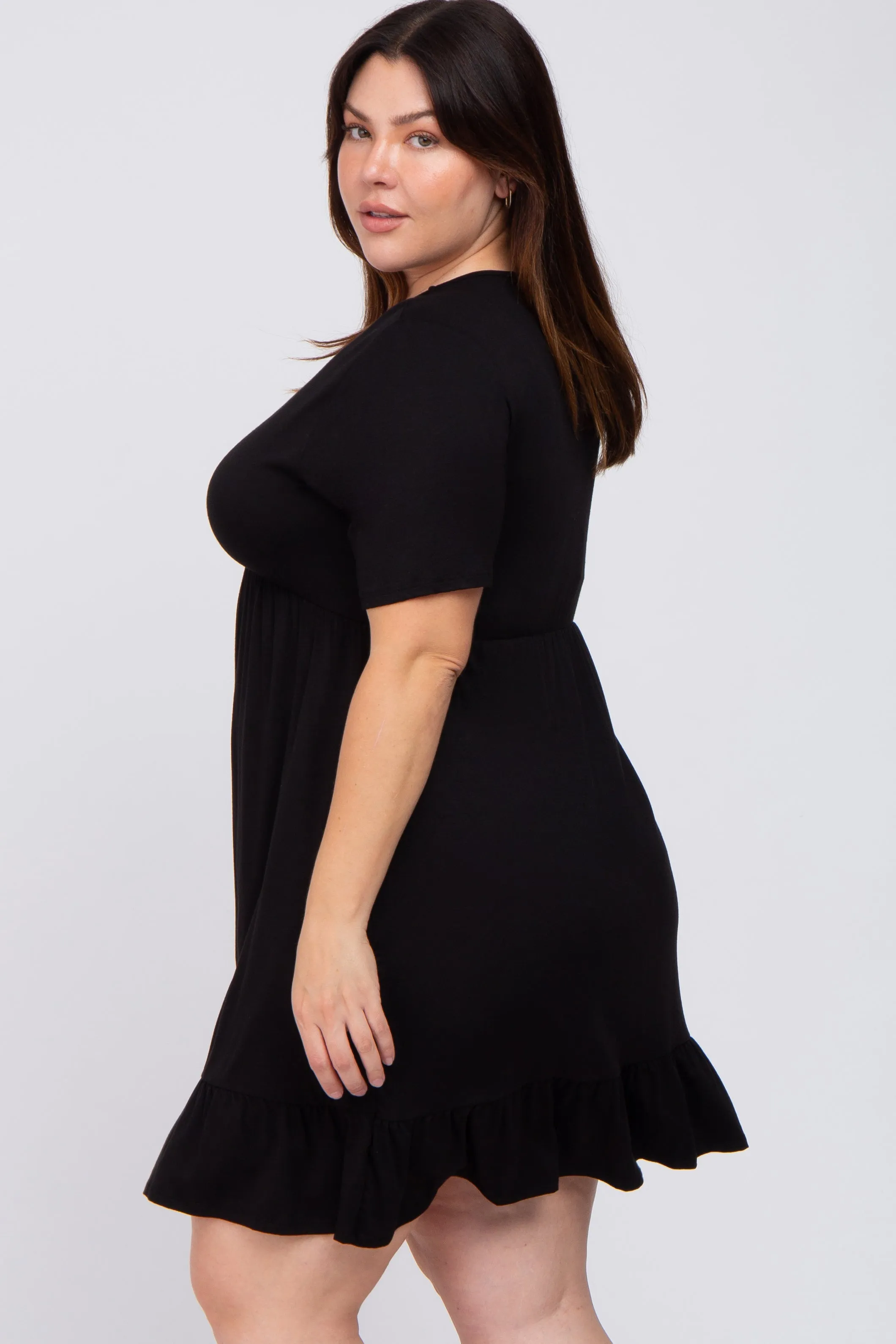 Black V-Neck Ruffle Hem Dress sold by Pinkblush product image thumbnail 2