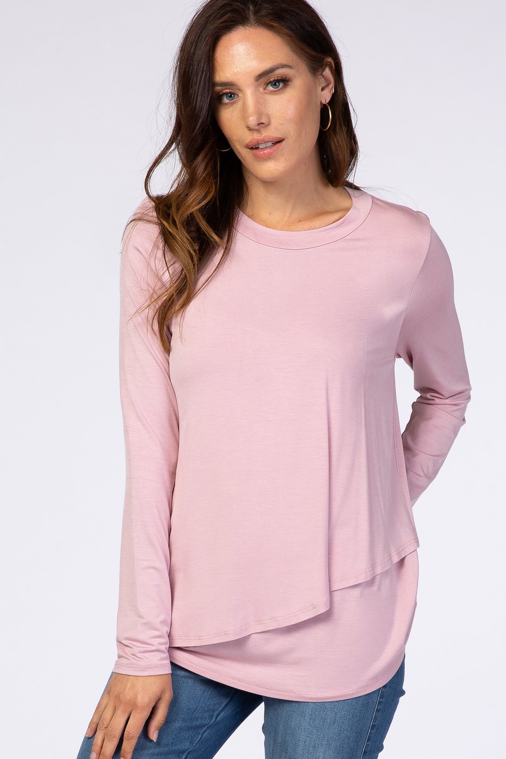 PinkBlush Pink Solid Layered Front Long Sleeve Nursing Top sold by Pinkblush product image thumbnail 6
