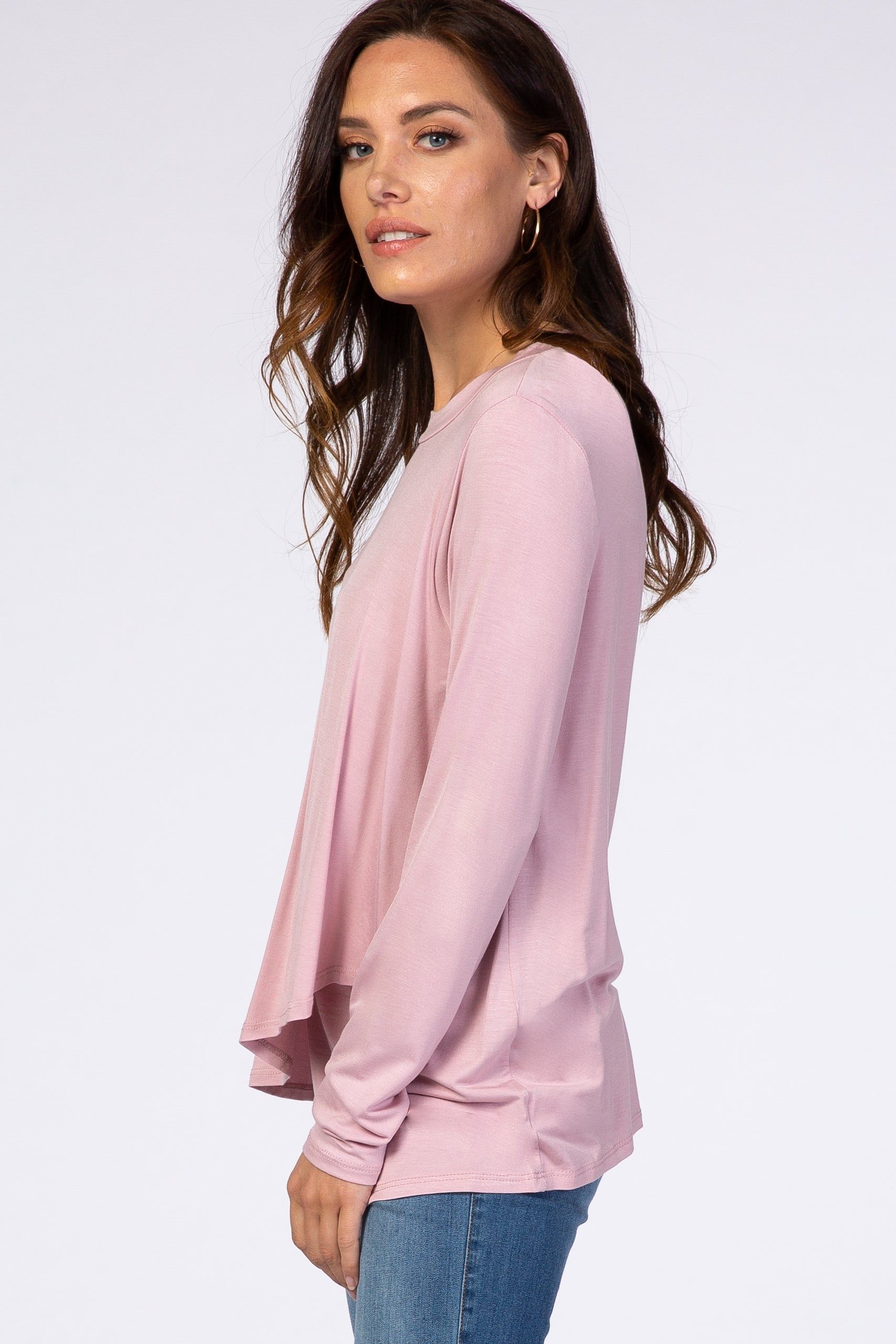 PinkBlush Pink Solid Layered Front Long Sleeve Nursing Top sold by Pinkblush product image thumbnail 3