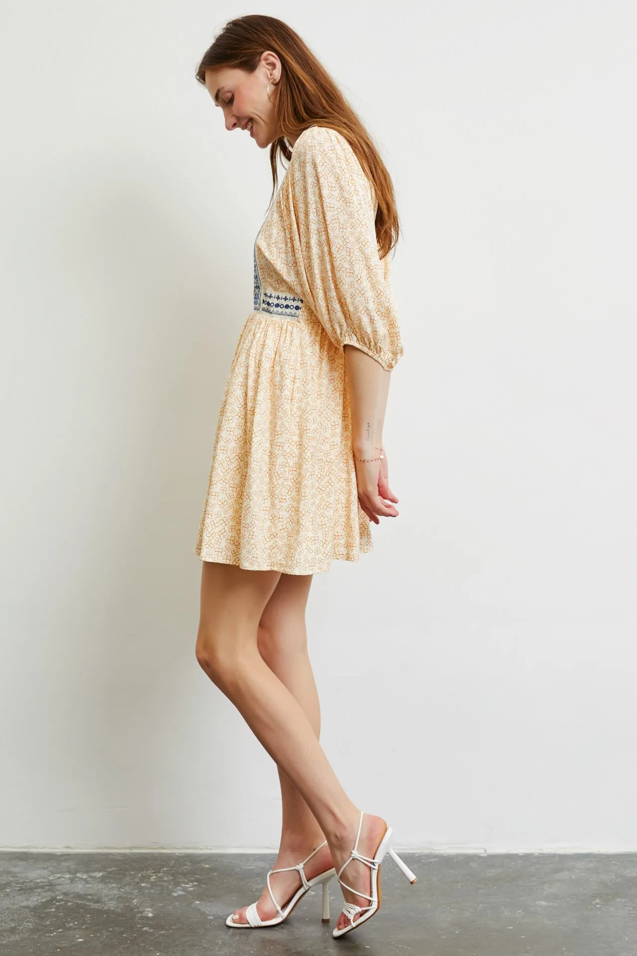 Peach Flattering Dress In Floral Print With Embroidery sold by Pinkblush product image thumbnail 3