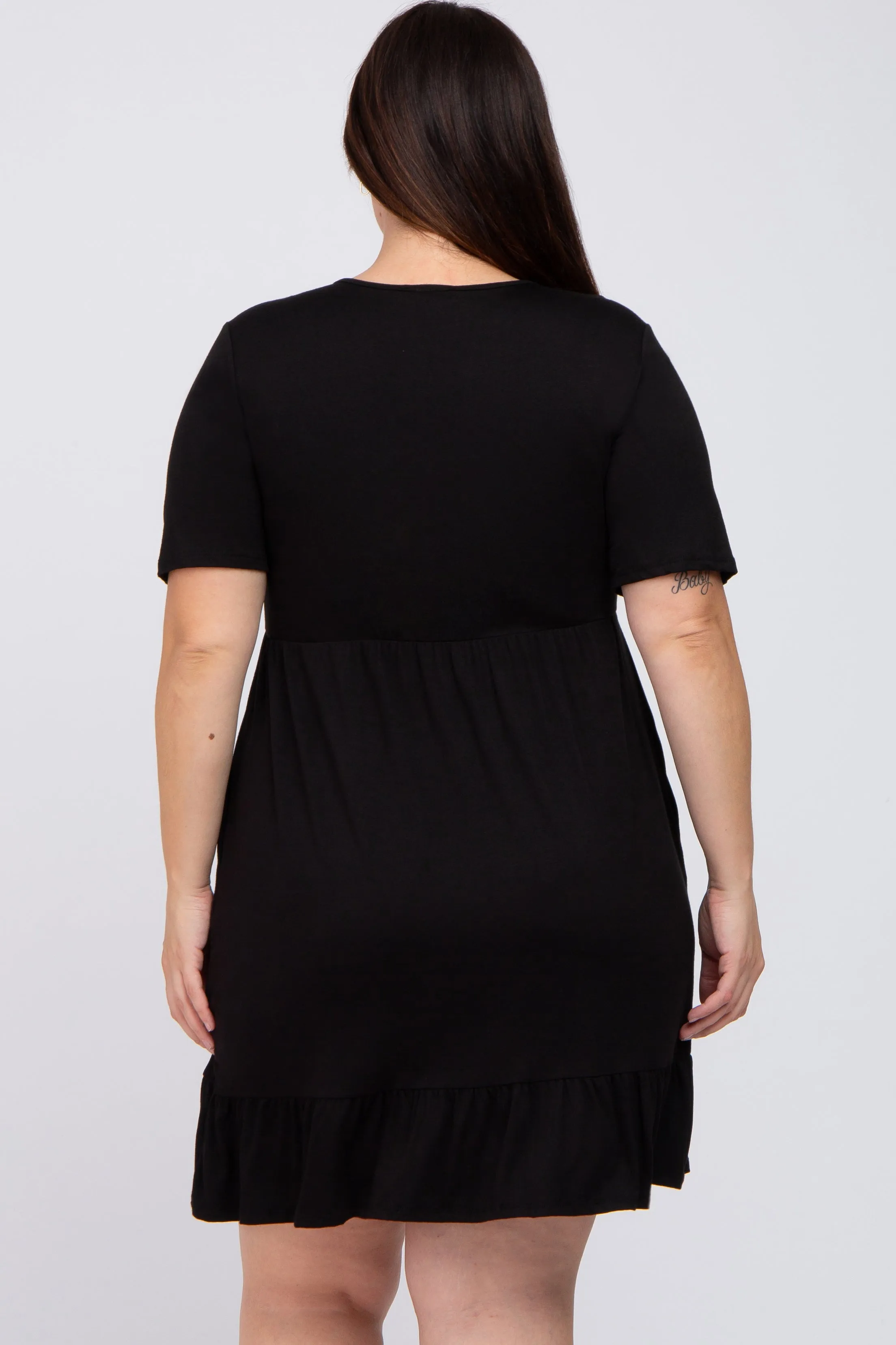 Black V-Neck Ruffle Hem Dress sold by Pinkblush product image thumbnail 3