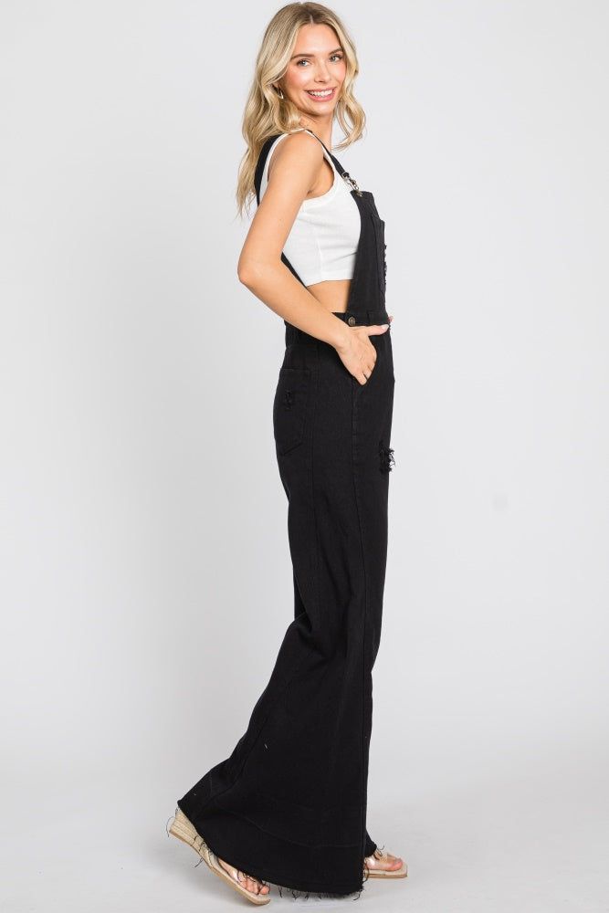 Black Denim Distressed Wide Leg Overalls sold by Pinkblush product image thumbnail 2