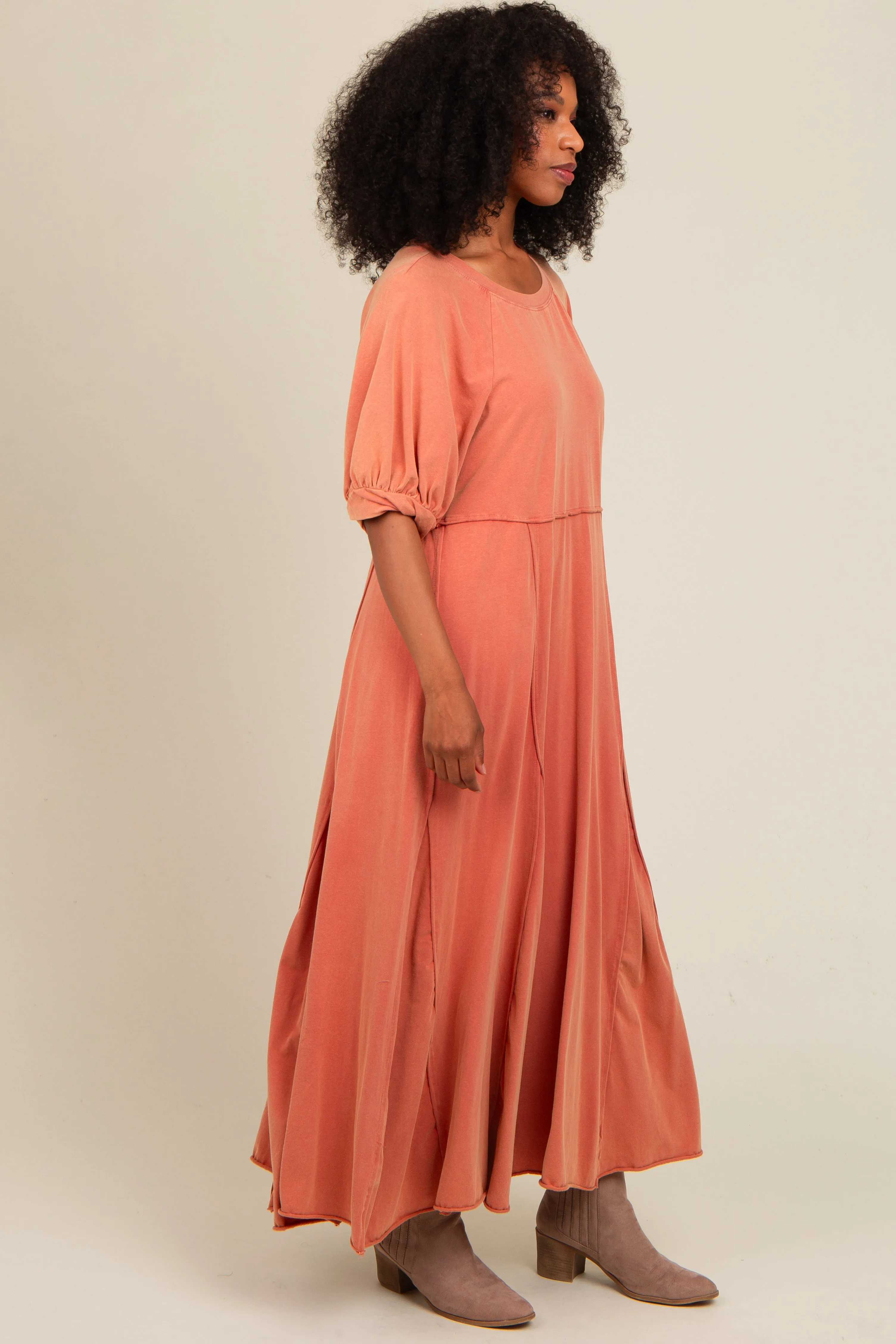 Rust Vintage Wash Puff Sleeve Maxi Dress sold by Pinkblush product image thumbnail 2