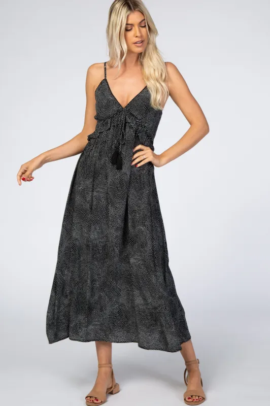 Black Dot Print V-Neck Midi Dress sold by Pinkblush