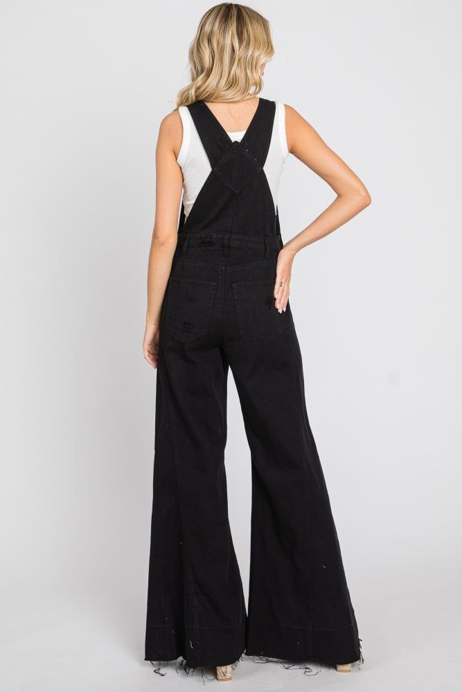Black Denim Distressed Wide Leg Overalls sold by Pinkblush product image thumbnail 3