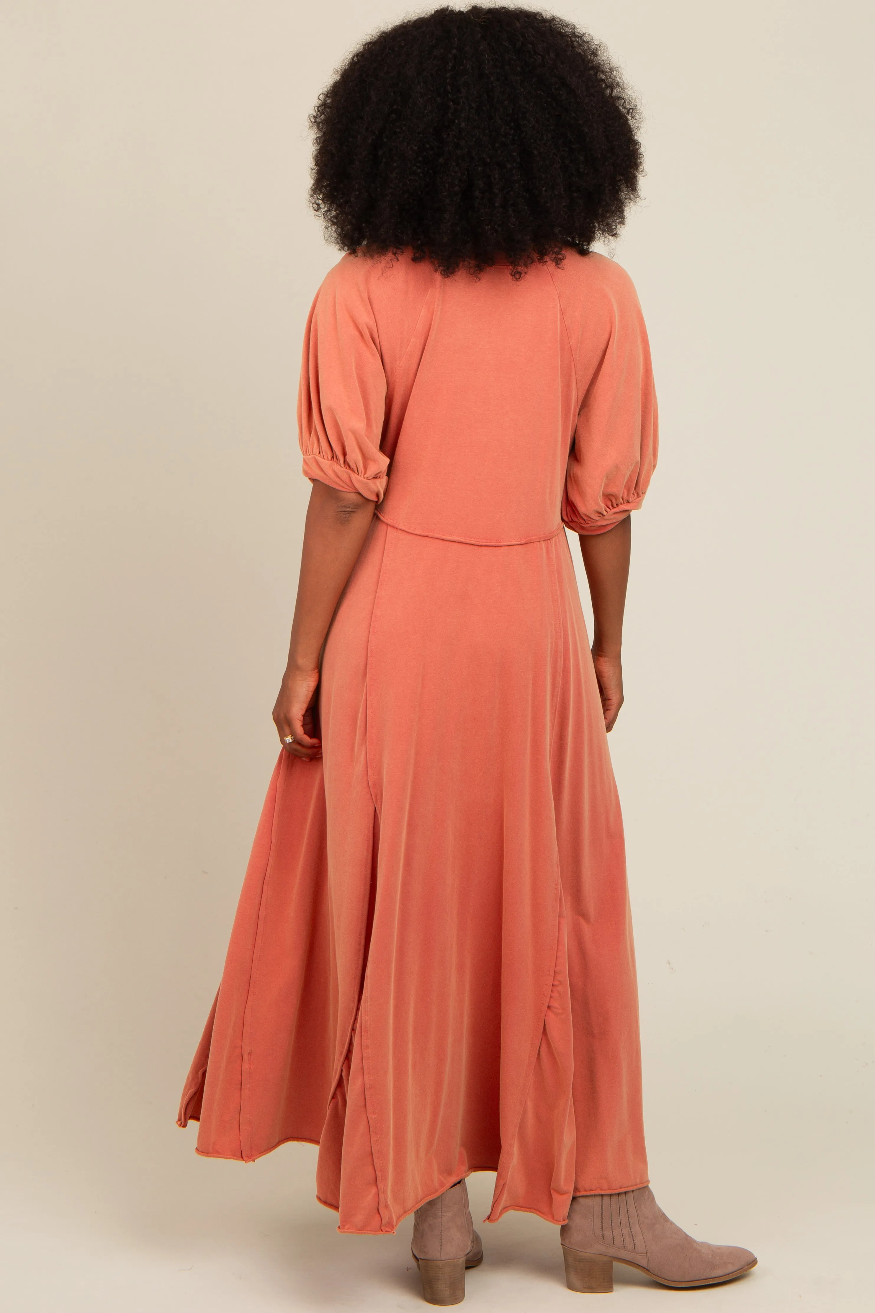 Rust Vintage Wash Puff Sleeve Maxi Dress sold by Pinkblush product image thumbnail 3