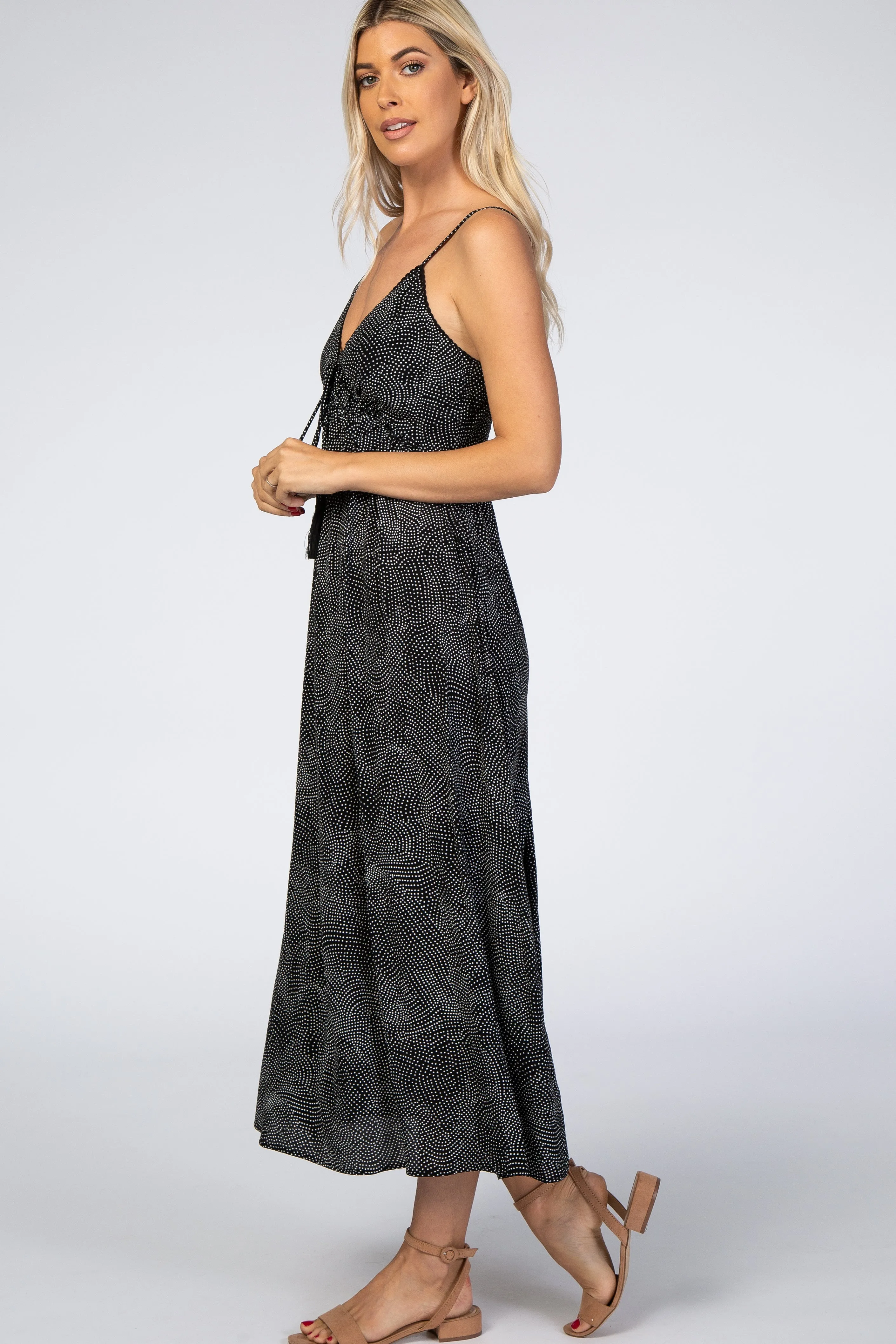 Black Dot Print V-Neck Midi Dress sold by Pinkblush product image thumbnail 2