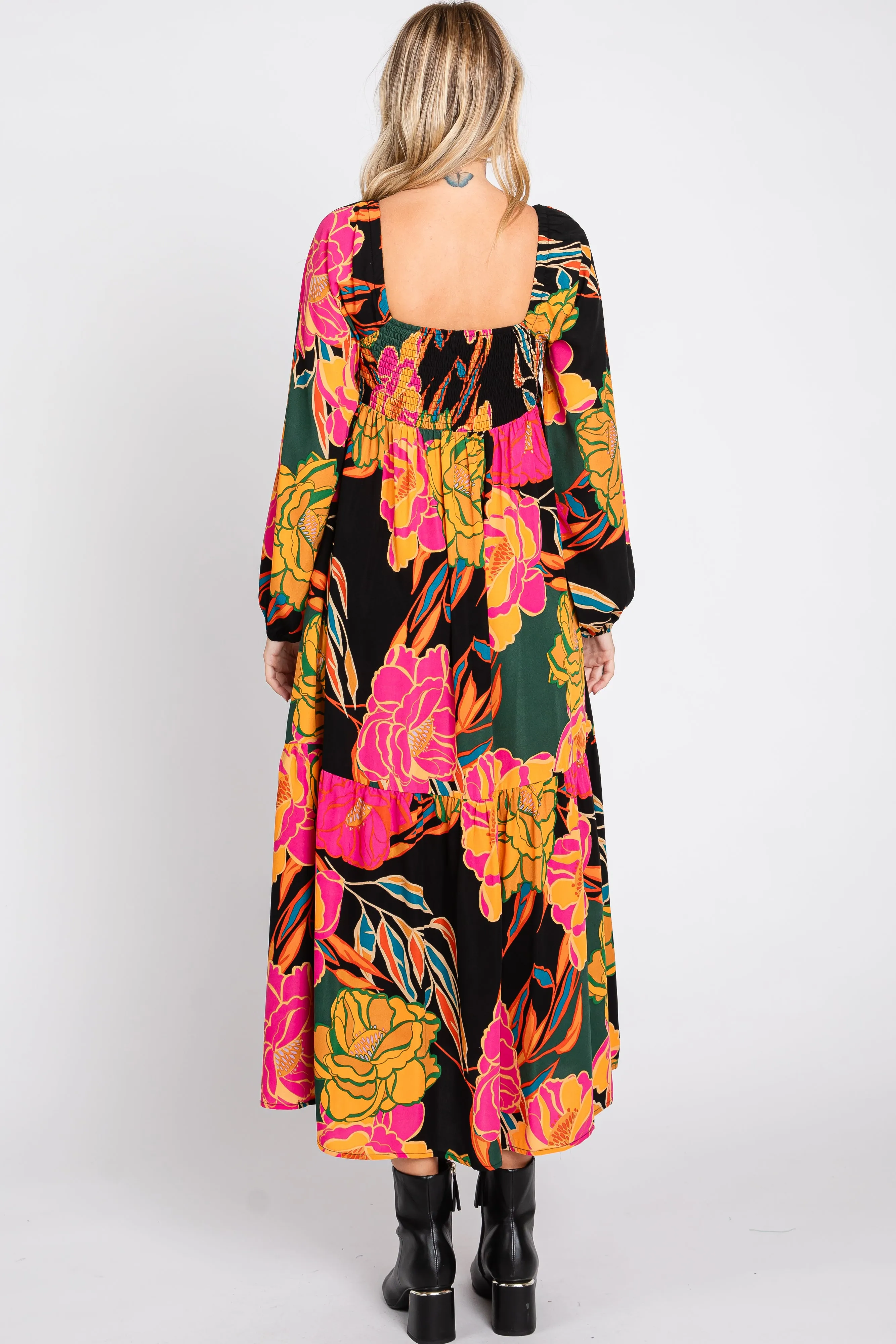 Black Floral Long Sleeve Midi Dress sold by Pinkblush product image thumbnail 3